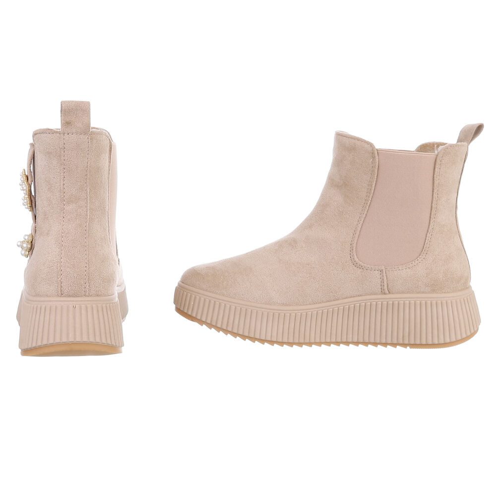 Ital-Design Eleganter Ankle-Boot mit Dekoration und hohem Tragekomfort Plateaustiefelette (90458021) Keilabsatz/Wedge Stiefeletten in Beige
