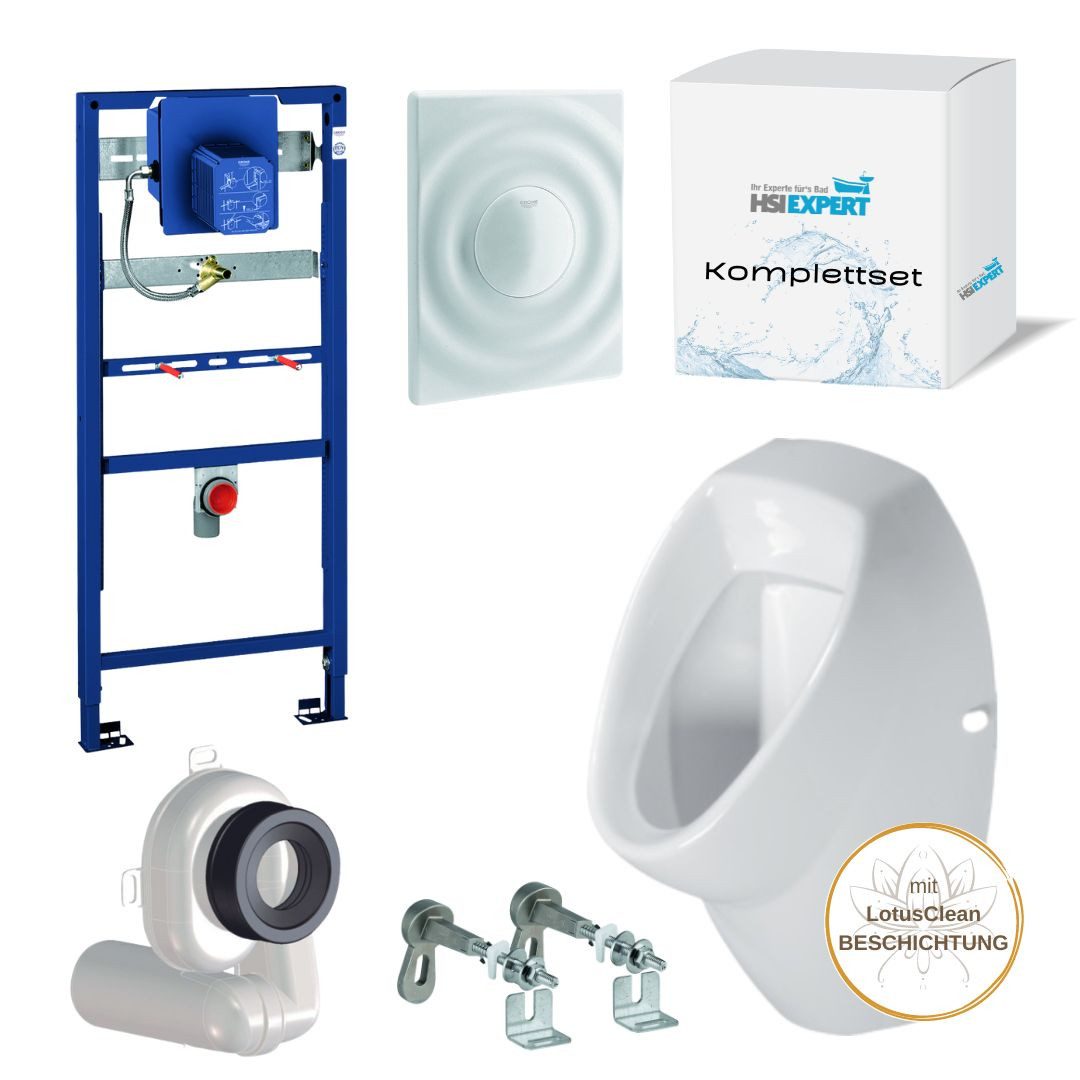 Grohe Urinal Grohe Rapid SL + Marken Urinal + Siphon Komplett-Set, Sanitärkeramik, 1-Mengen-Spülung, Abgang hinten, (Spar-Set, Komplettset)