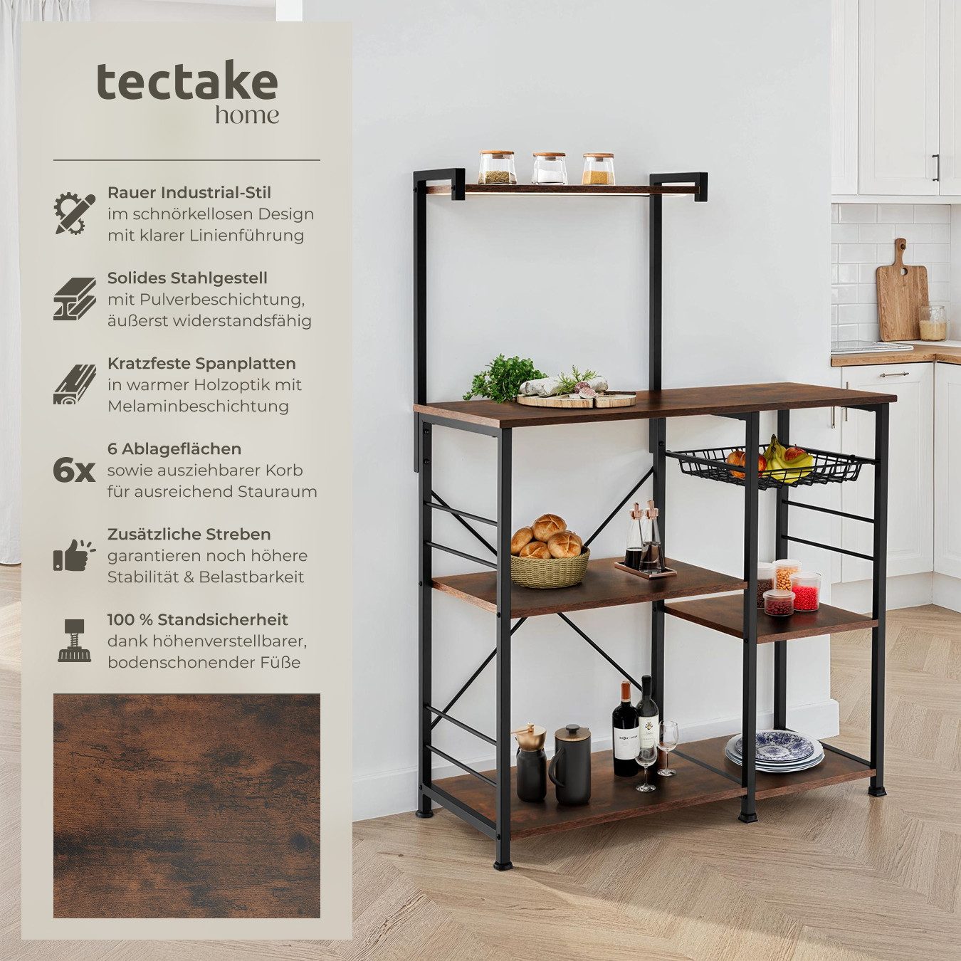tectake Küchenregal Standregal Crawley 90x40x131,5cm, Set günstig online kaufen