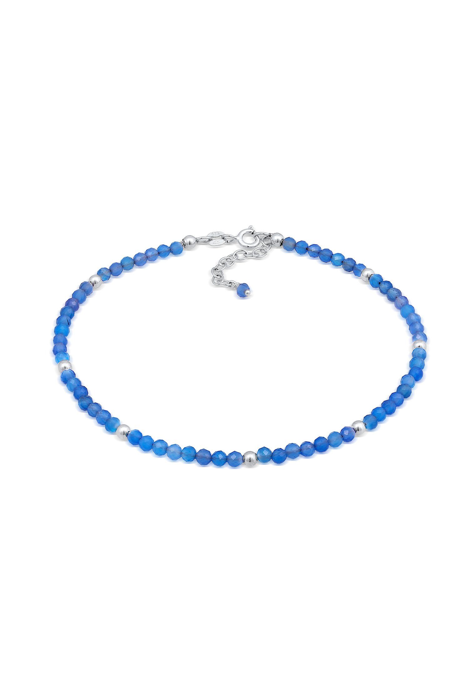 Elli Fußkette Achat Perlen Blau Sommer Strand 925 Silber, Kugel