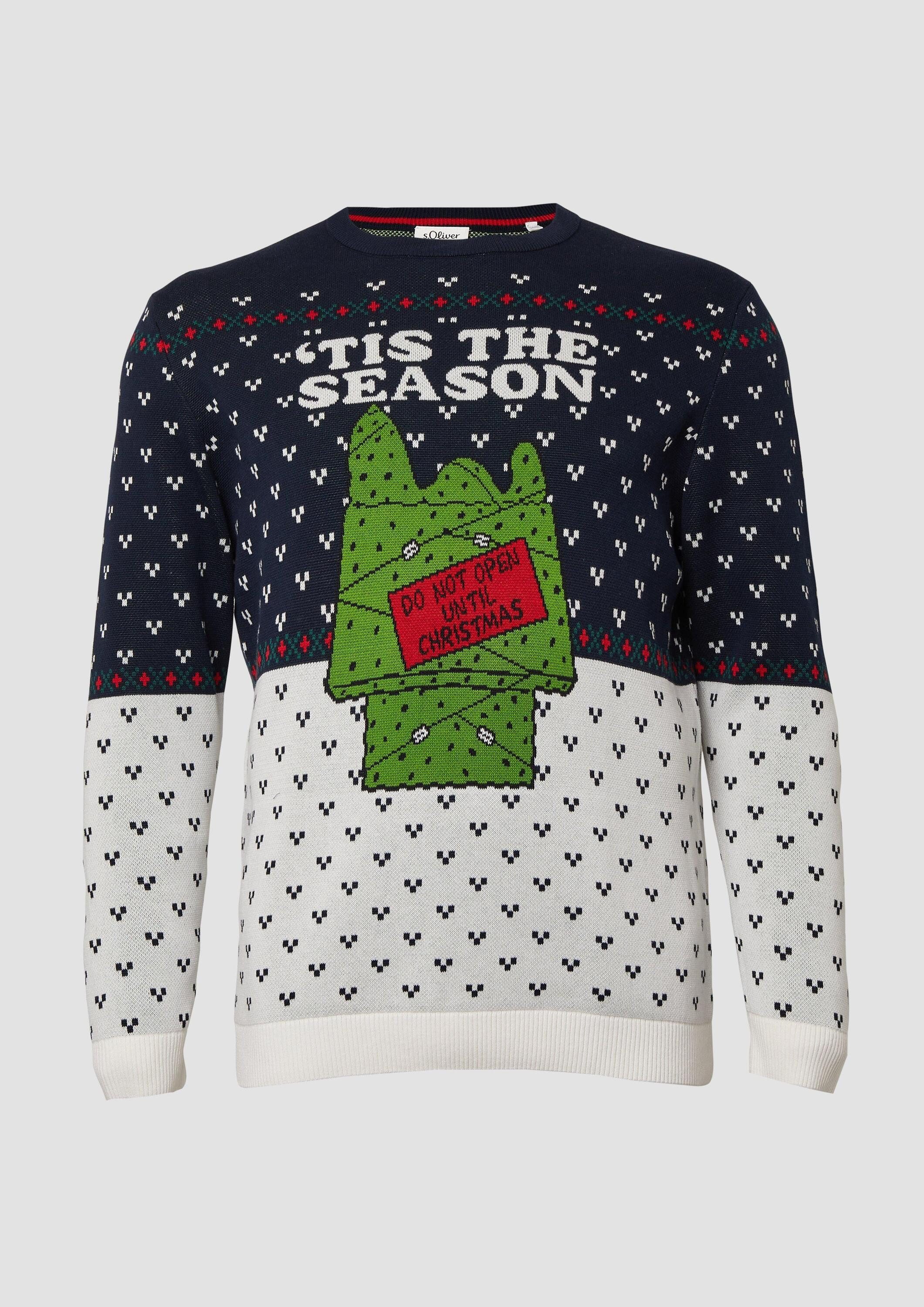 s.Oliver Longpullover Strickpullover Weihnachtspullover aus reiner Baumwolle mit Peanuts®-Motiv