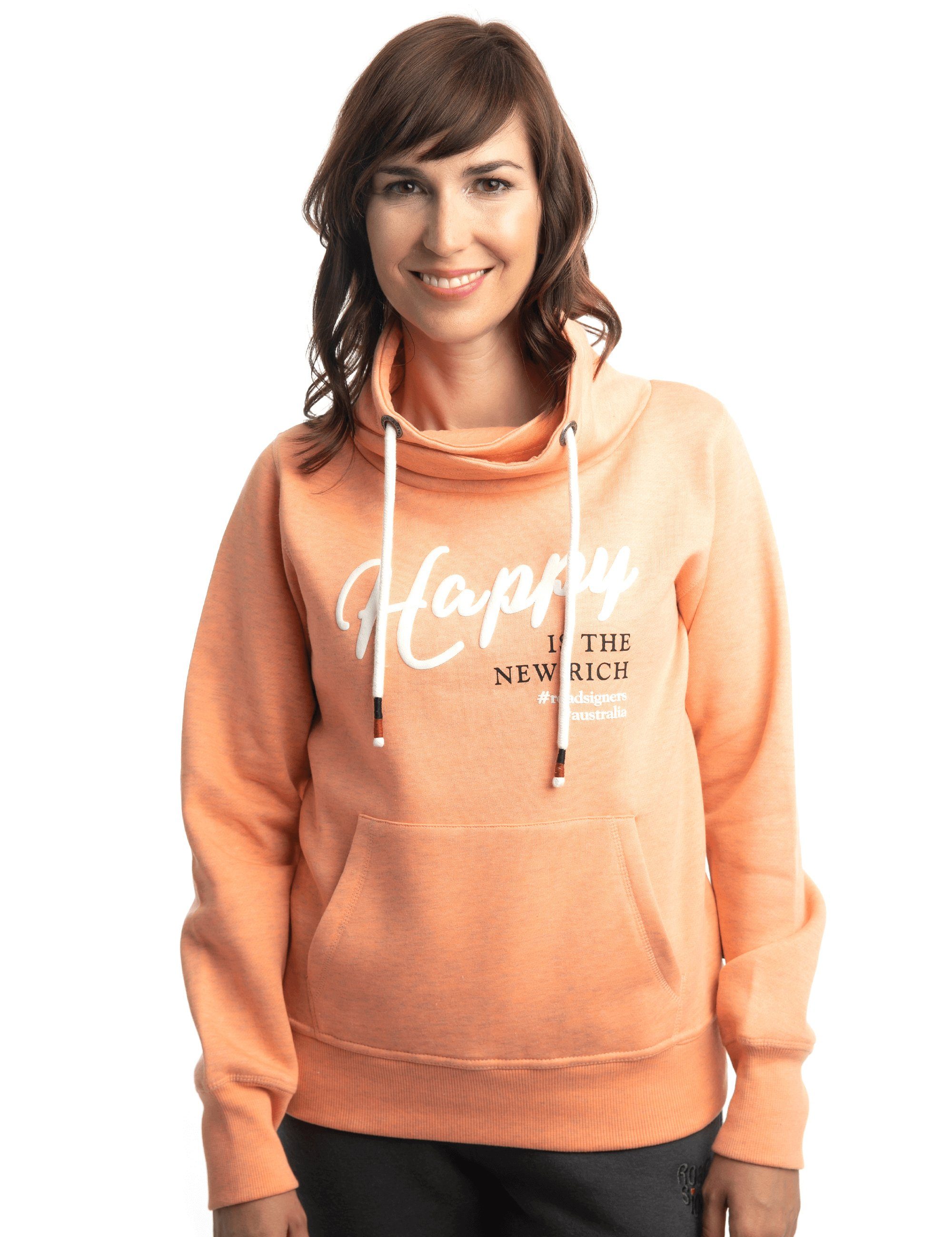 ROADSIGN australia Sweatshirt Happy (1, 1-tlg., 1) mit Schlauchkragen und Kordelzug, mit Frontrint für alle Jahreszeiten Orange