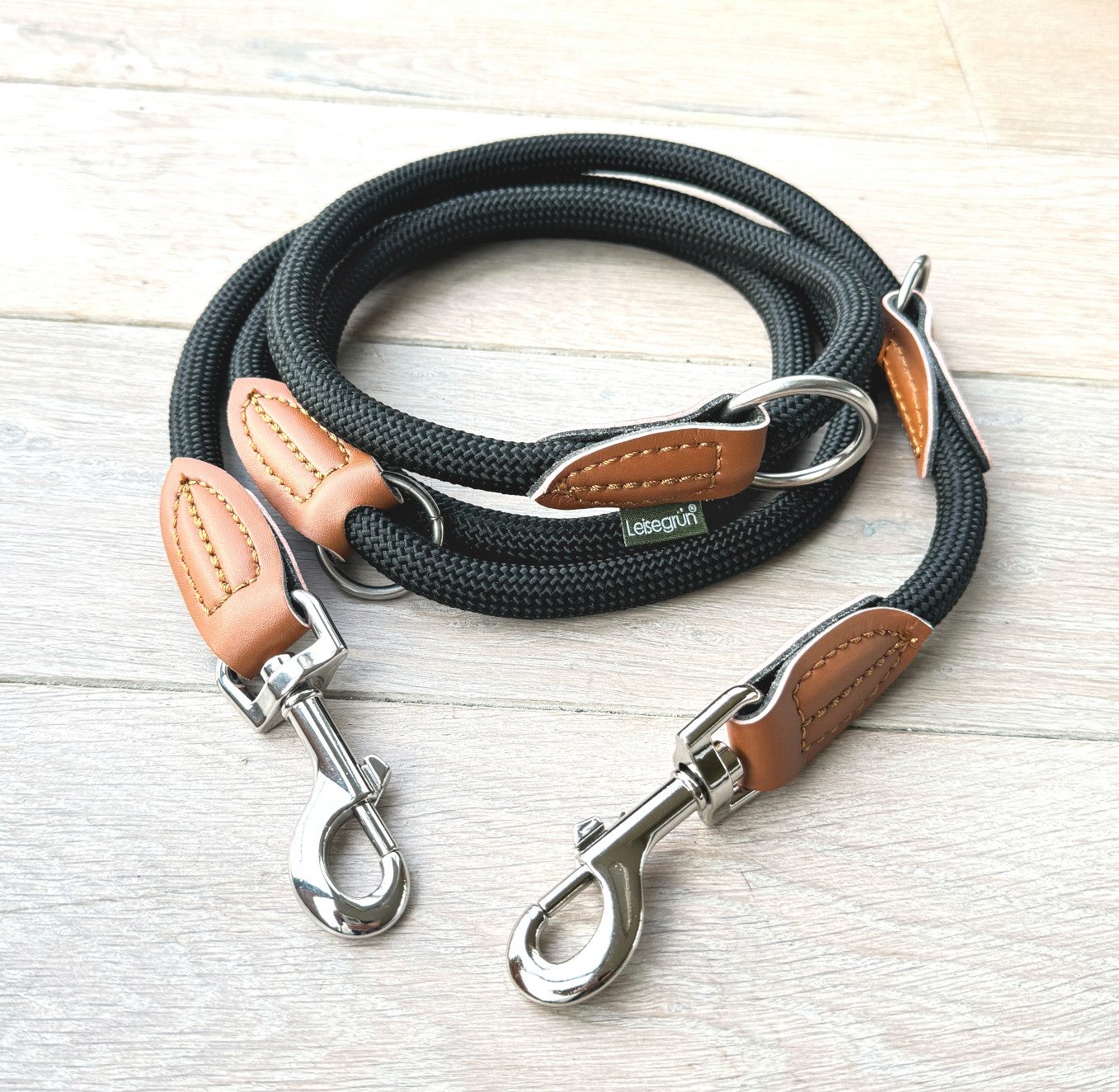 Leisegrün Hundeleine Hundeleine für große Hunde, nur 260g leicht, Hundeleine 2m - Schwarz, Nylon