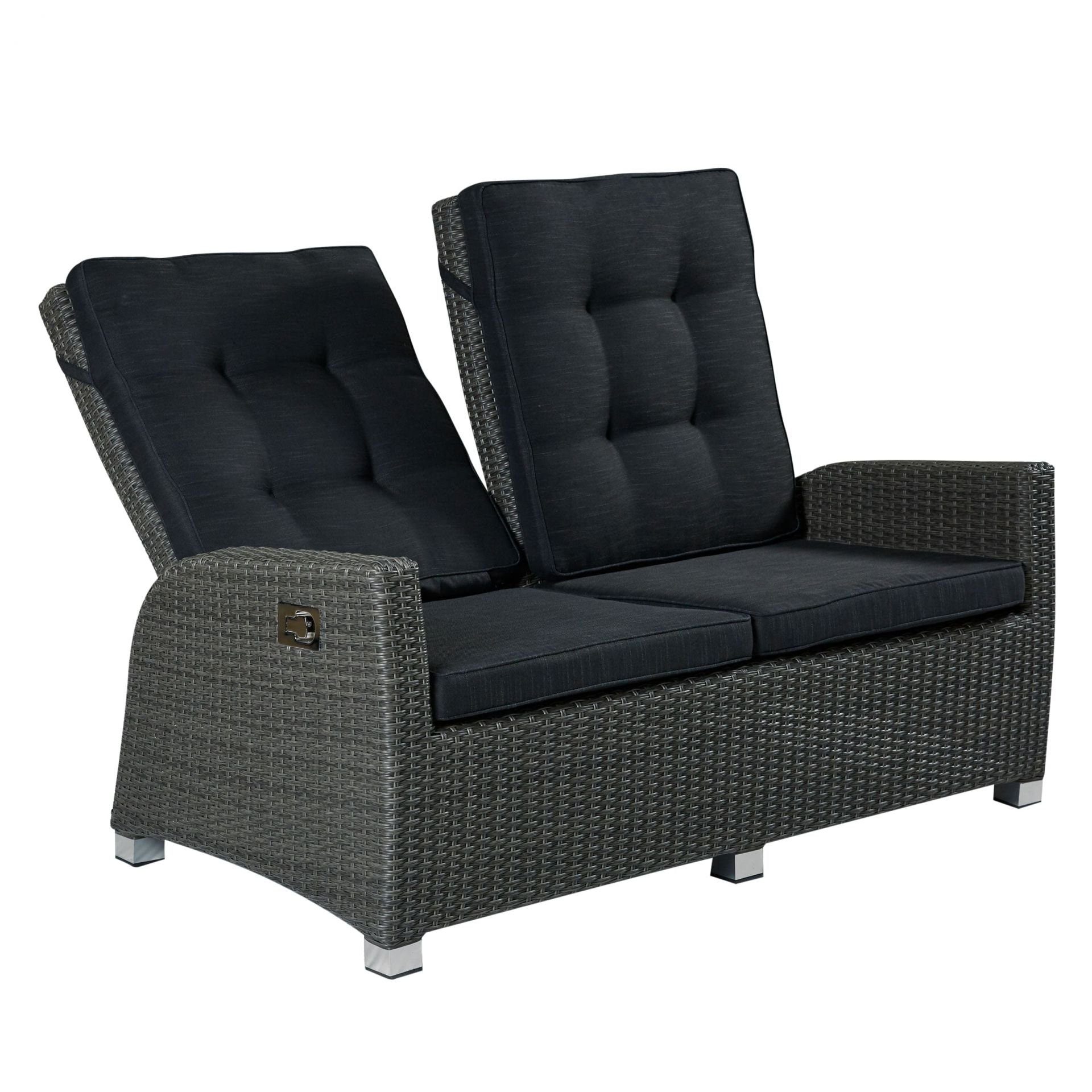dasmöbelwerk Gartenbank Relaxsofa Kansas 2er Sofa Garten Couch Zweisitzer Grau-Mix, verstellbarer Rückenlehne