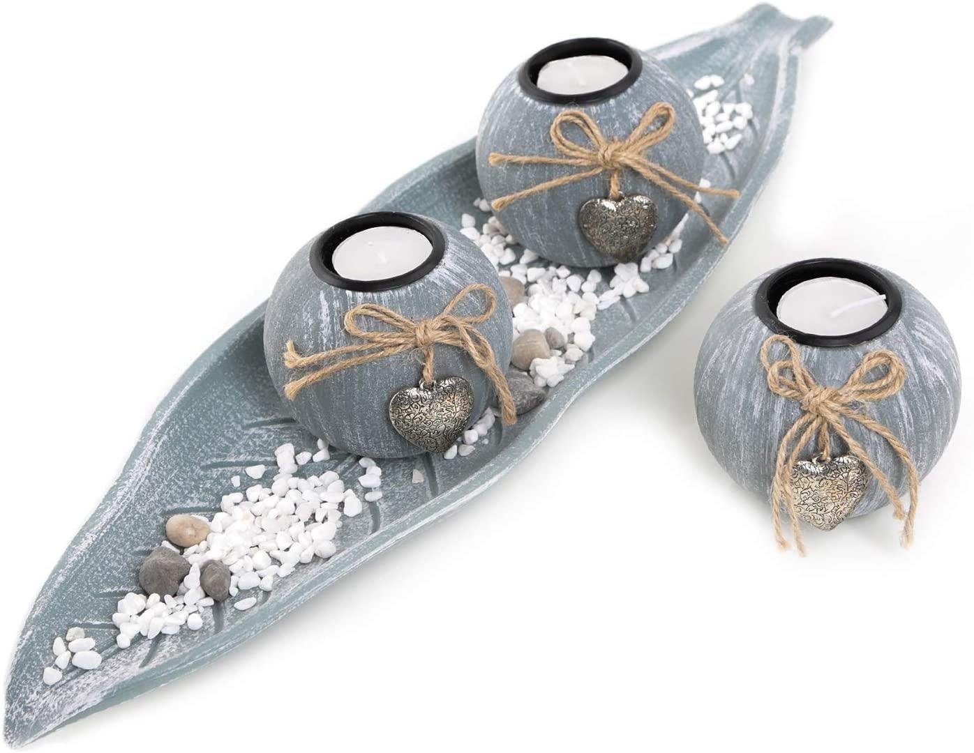 Teelichthalter Kerzenhalter mit Dekoschale & Dekosteinen