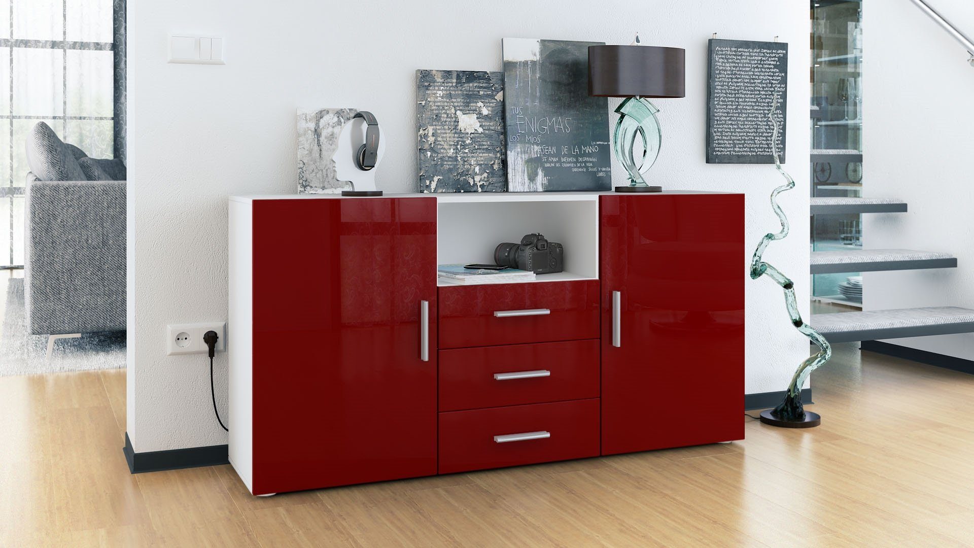 Vladon Sideboard Skadu (Kommode, mit 2 Türen, 3 Schubladen und 1 offenem Fa günstig online kaufen