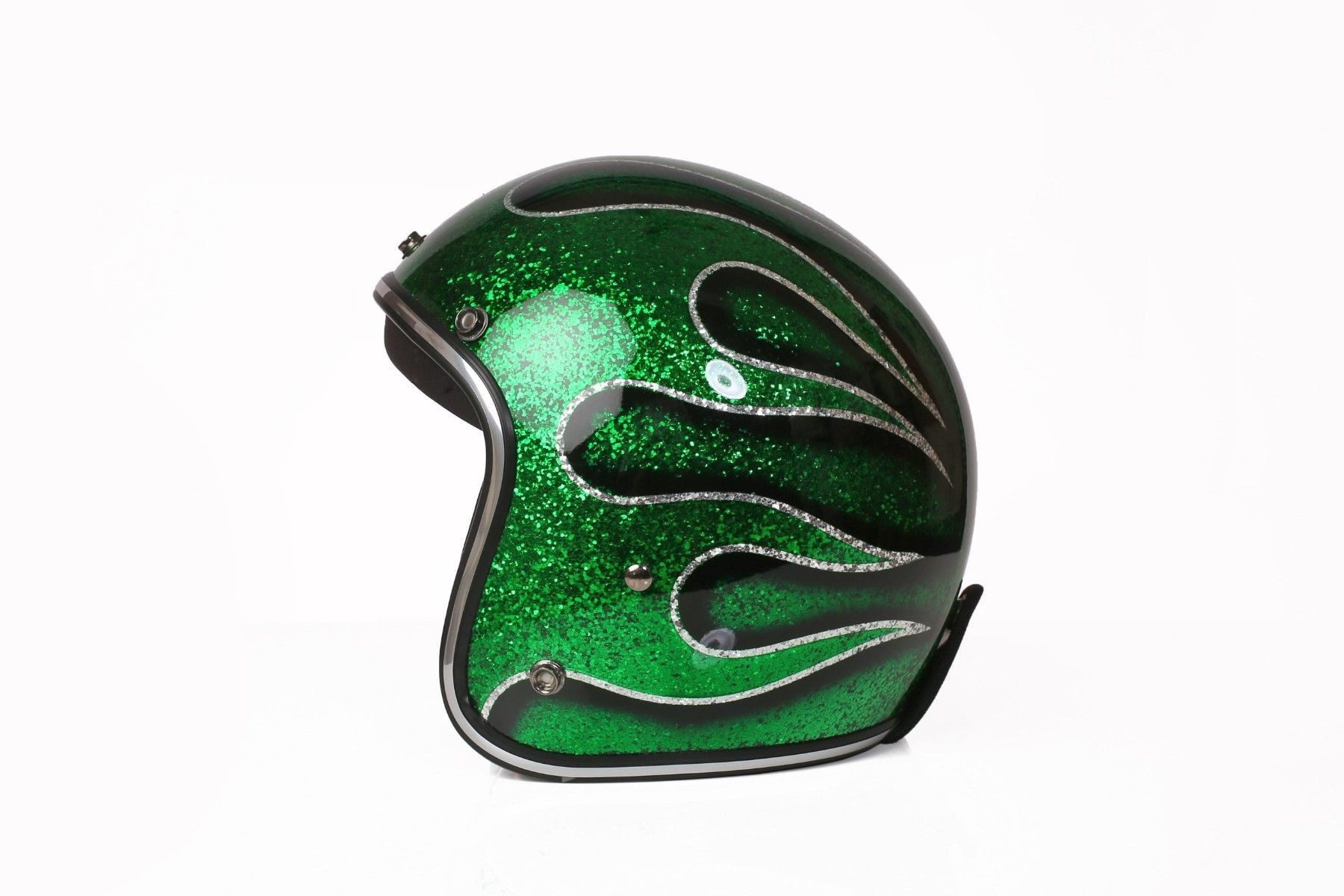 Alpha Speeds Motorradhelm ATELIER — Blaze Emerald Flame, Metal-Super-Flake• Fiberglas • Grün, nur ca. 800 g, inkl. herausnehmbare Wangenpolster, Slim & Smart Fi – Bild 2 von 3