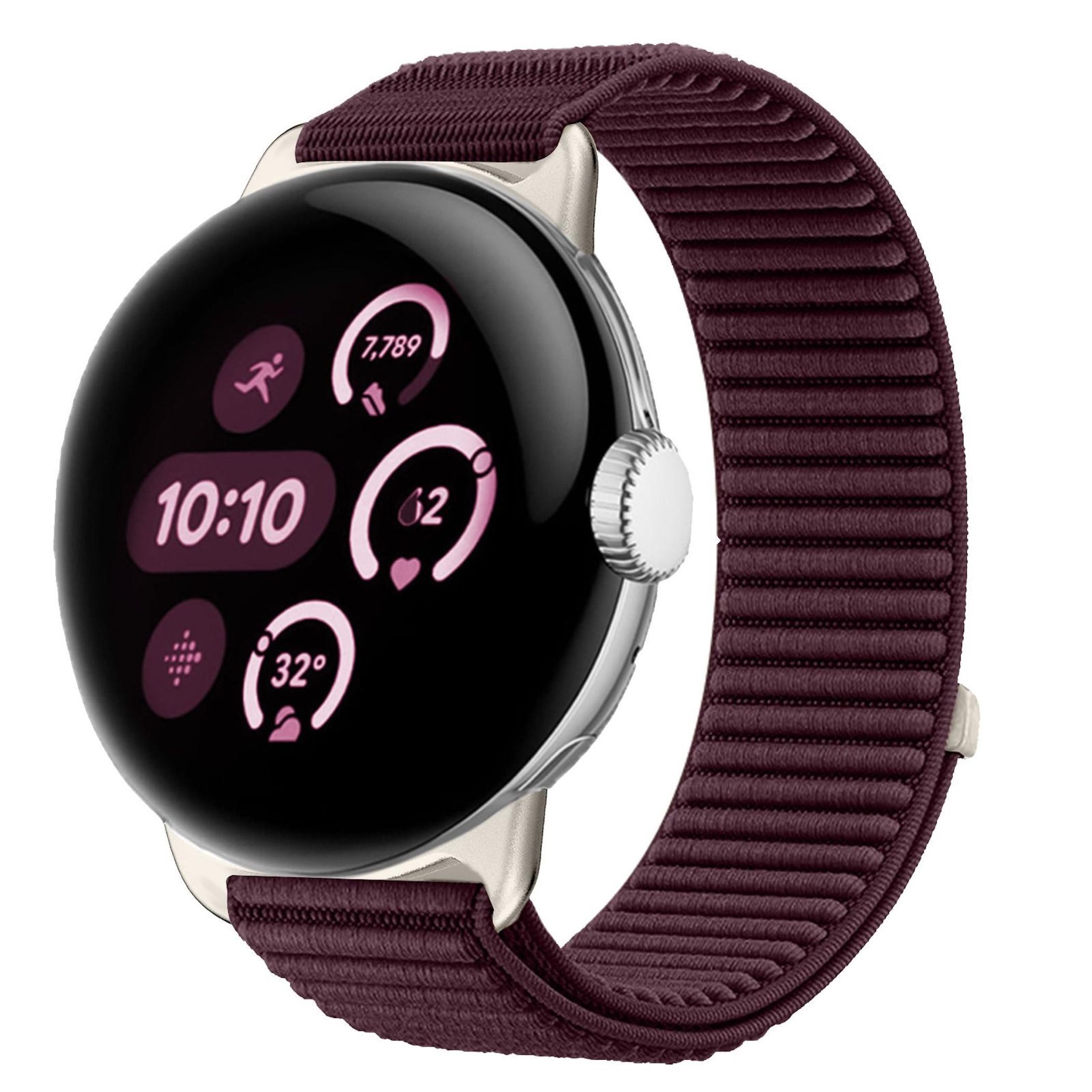 Wigento Smartwatch-Armband Für Google Pixel Watch 4 / 3 / 2 / 1 41mm Nylon Armband Klett Weinrot, Klettverschluss, Metallanschluss