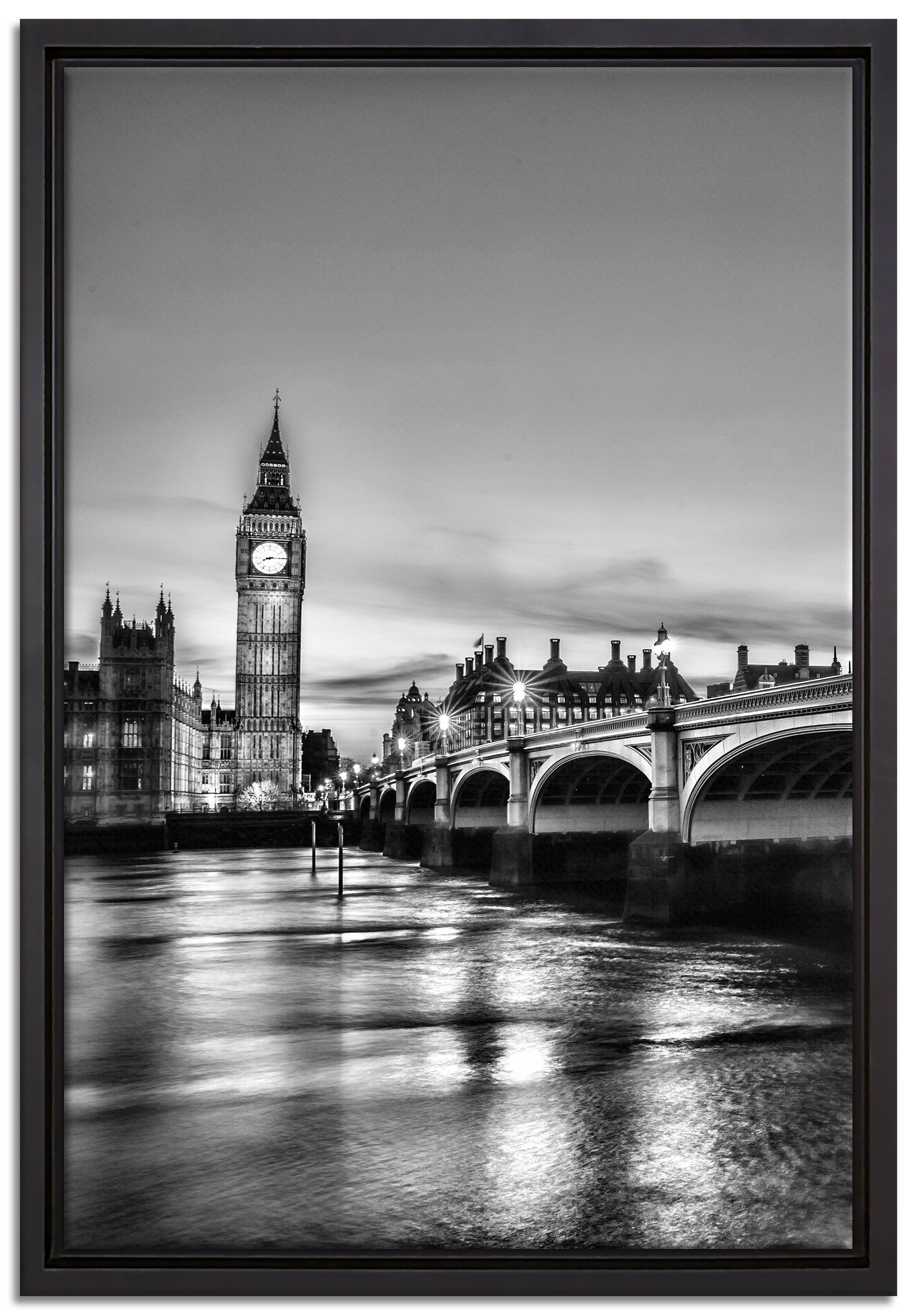 Pixxprint Leinwandbild Westminster Bridge Big Ben, Wanddekoration (1 St), Leinwandbild fertig bespannt, in einem Schattenfugen-Bilderrahmen gefasst, inkl. Zackenaufhänger