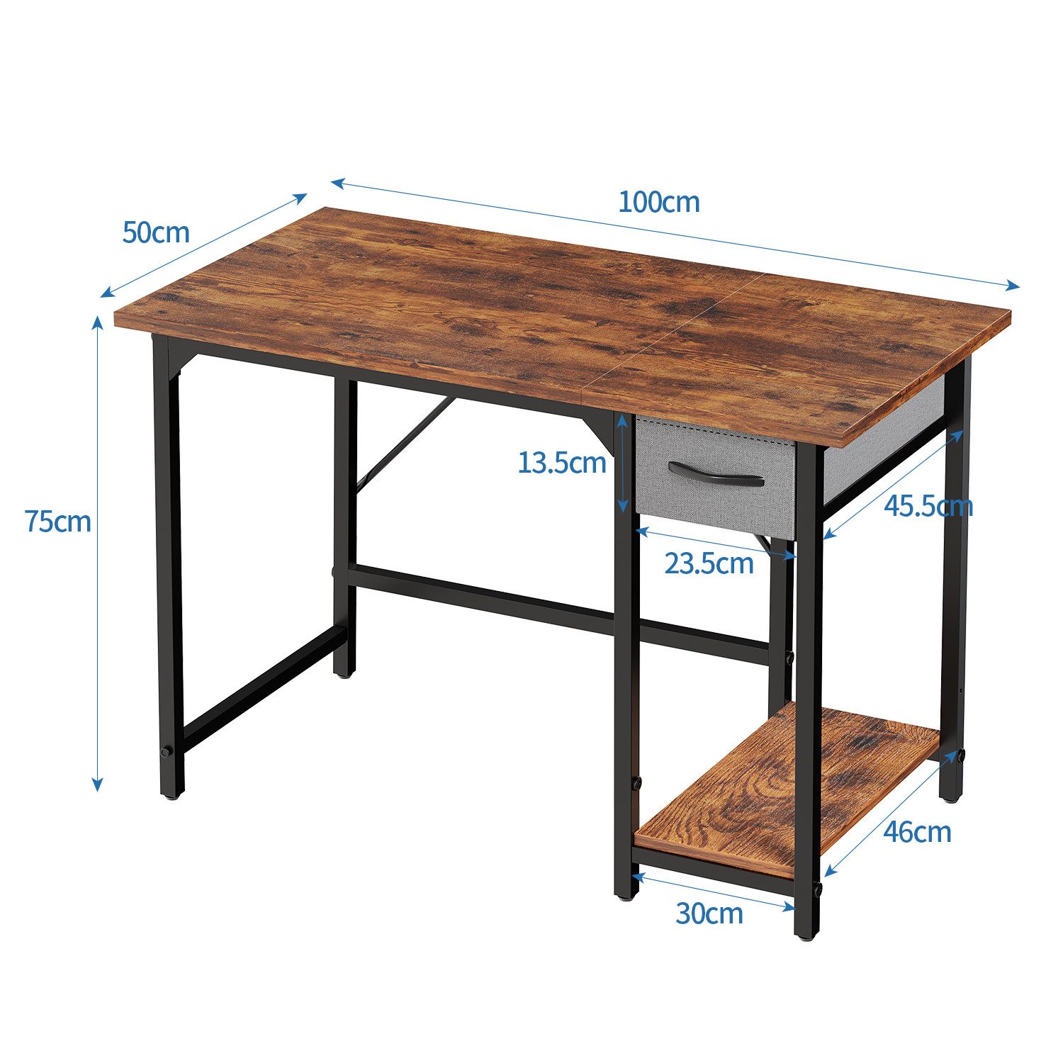 HOMALL Computertisch 100/120/140cm Schreibtisch mit Einlegeböden und Ablagefächern