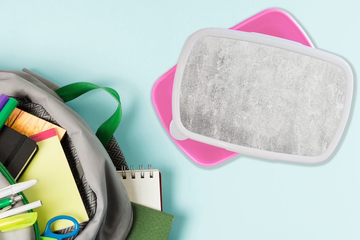 Wand, Kunststoff, Grau rosa Mädchen, Brotdose Snackbox, Beton (2-tlg), - für Kunststoff MuchoWow Lunchbox Erwachsene, Brotbox Kinder, -