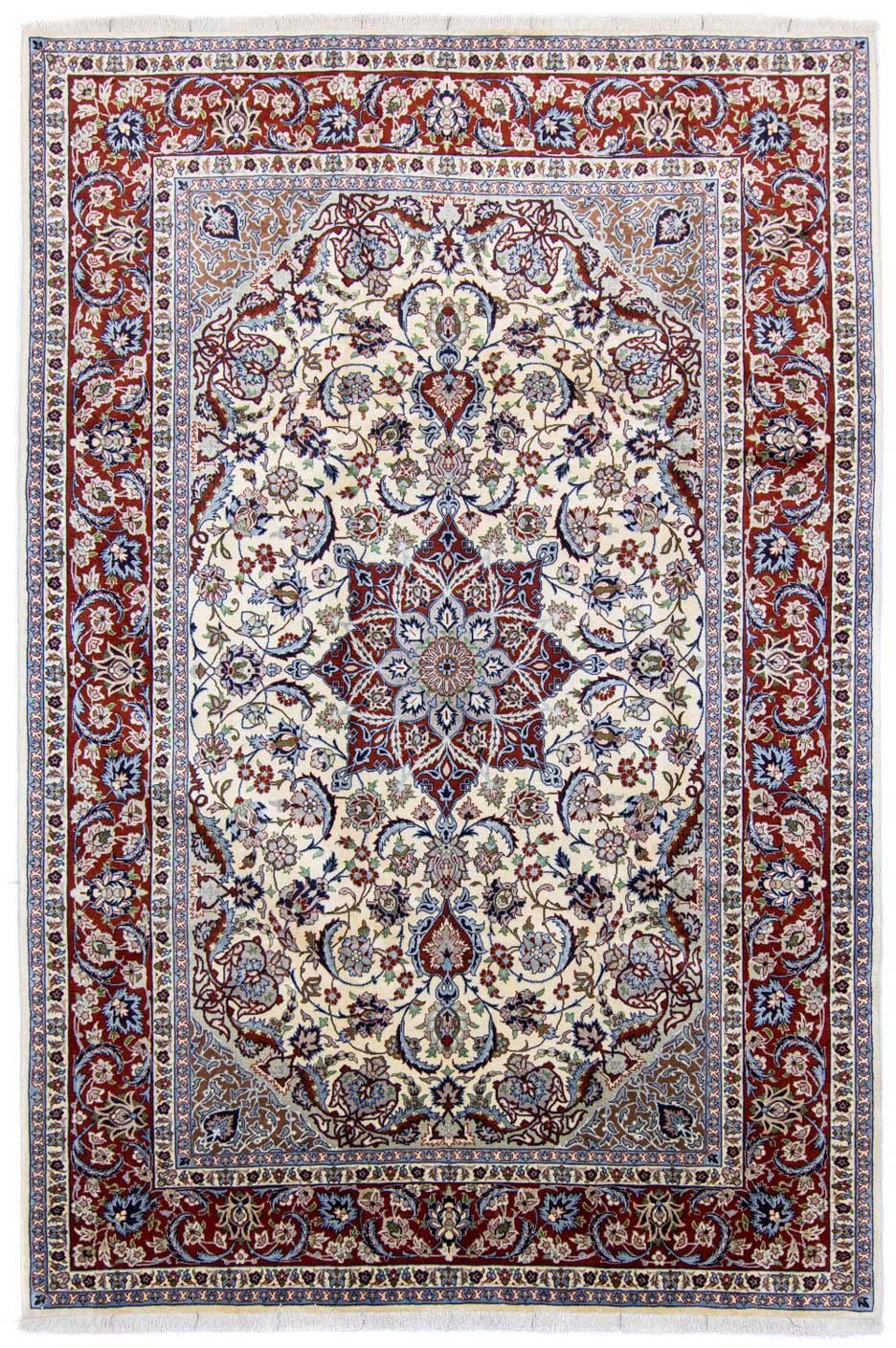 Wollteppich Isfahan Medaillon Bianco naturale 304 x 206 cm, morgenland, rechteckig, Höhe: 6 mm, Unikat mit Zertifikat