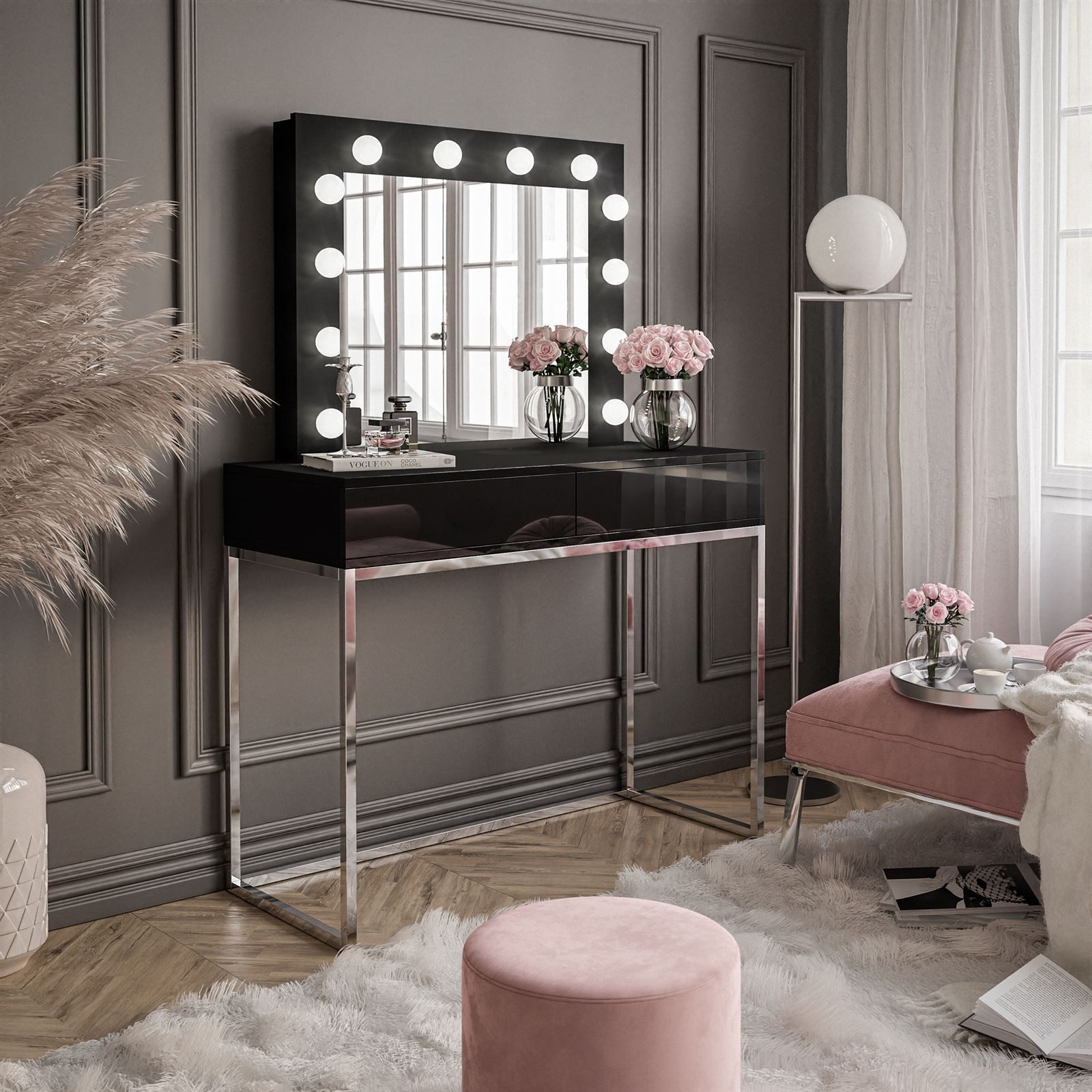 Lookway Schminktisch BLANCO GLAMOUR mit Spiegel und LED-Beleuchtung