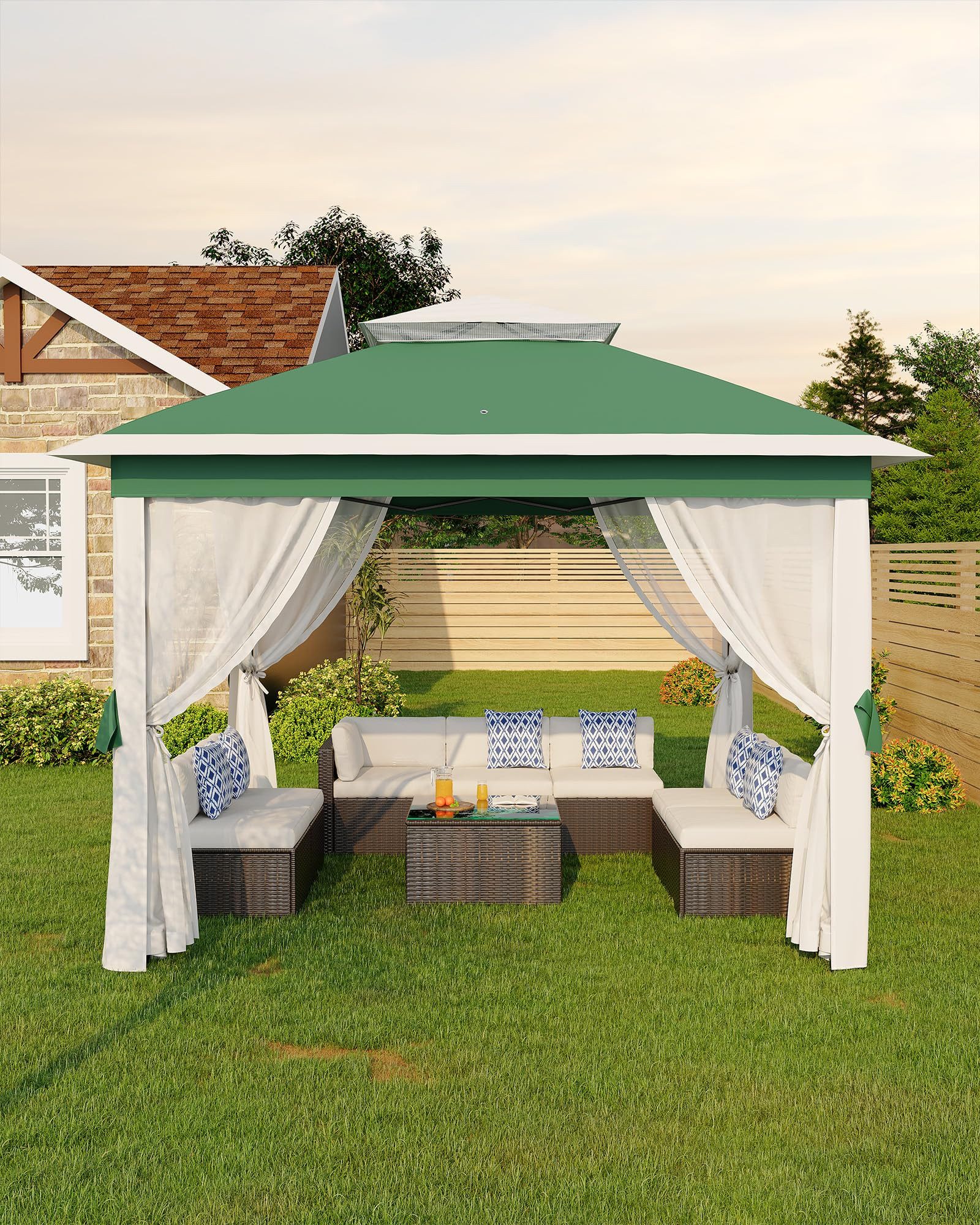 GarveeMore Pavillon 3.3x3.3m Gartenpavillon Wasserfest und UV-beständig höhenverstellbar