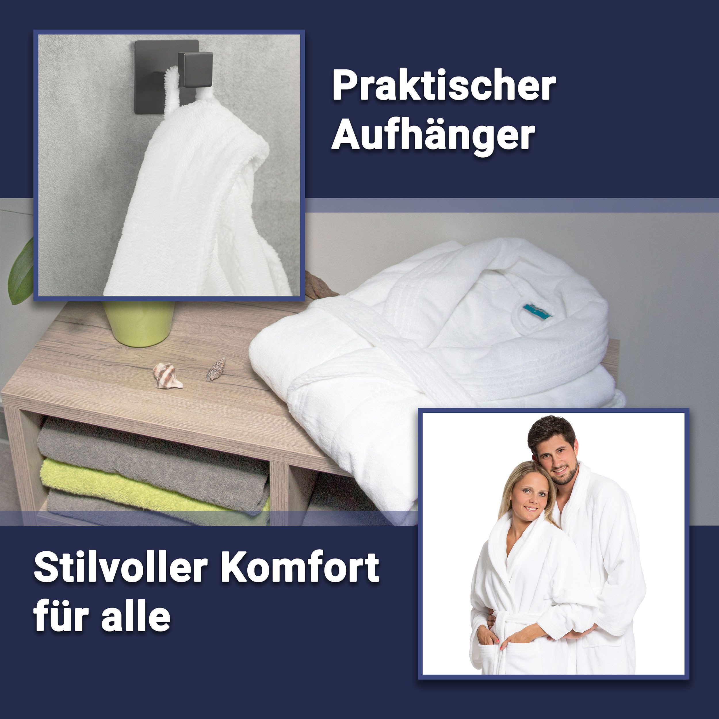 ZOLLNER Unisex-Bademantel, 50% Polyester, 50% Baumwolle, Schalkragen, Gürtel, 50% Polyester, 50% Baumwolle, für Damen und Herren, verfügbar in S-XXL