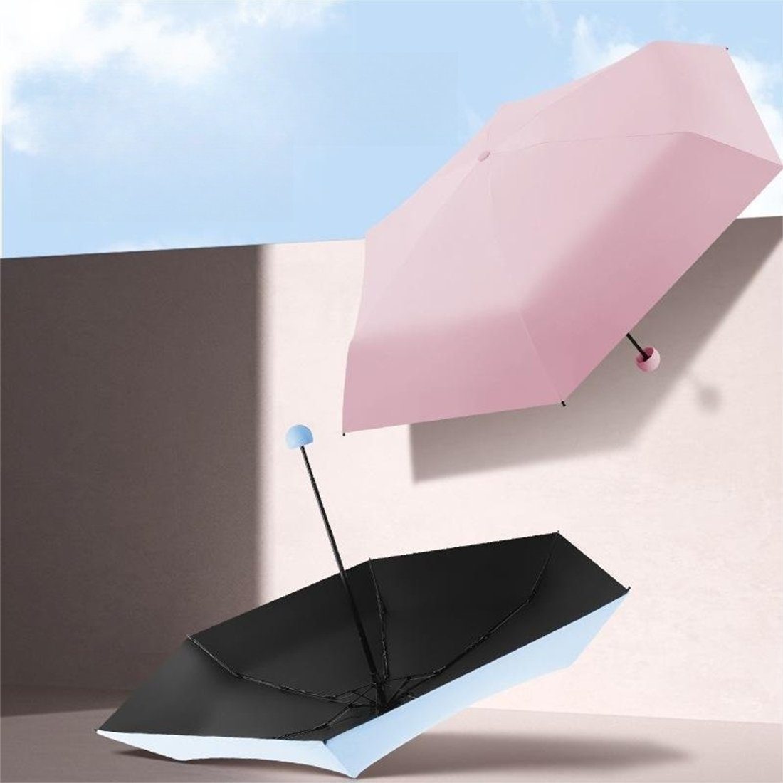damen Taschenschirme schützt Sonnenschutz, Sonne Taschenregenschirm Regen vor YOOdy~ Vinyl winzig UV-Schutz sonnenschirm für unterwegs für Eingedickt marineblau und klein