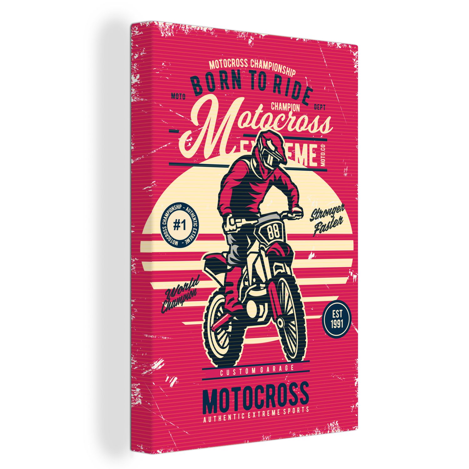 OneMillionCanvasses® Leinwandbild Motocross - Vintage - Angebot, (1 St), Leinwandbild fertig bespannt inkl. Zackenaufhänger, Gemälde, 20x30 cm