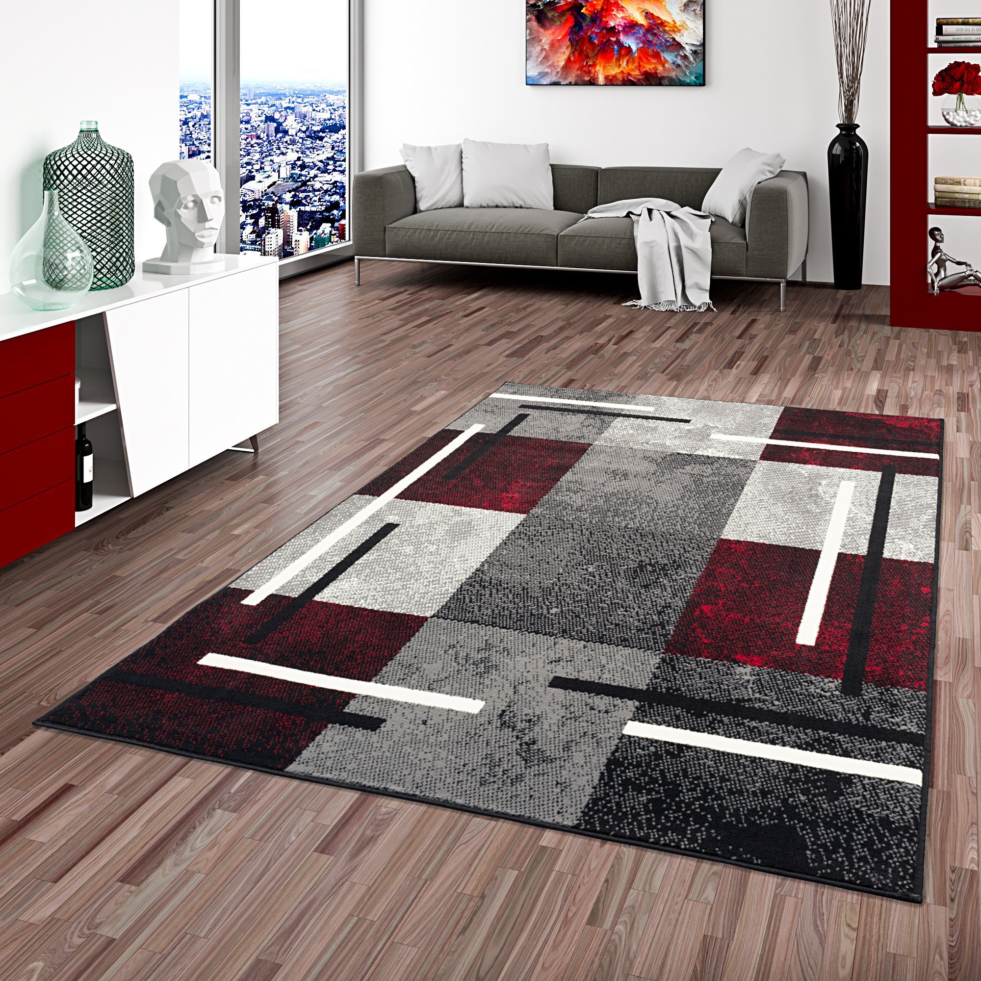 Pergamon Designteppich Teppich Modern Trendline Karo, Rechteckig, Höhe: 8 mm