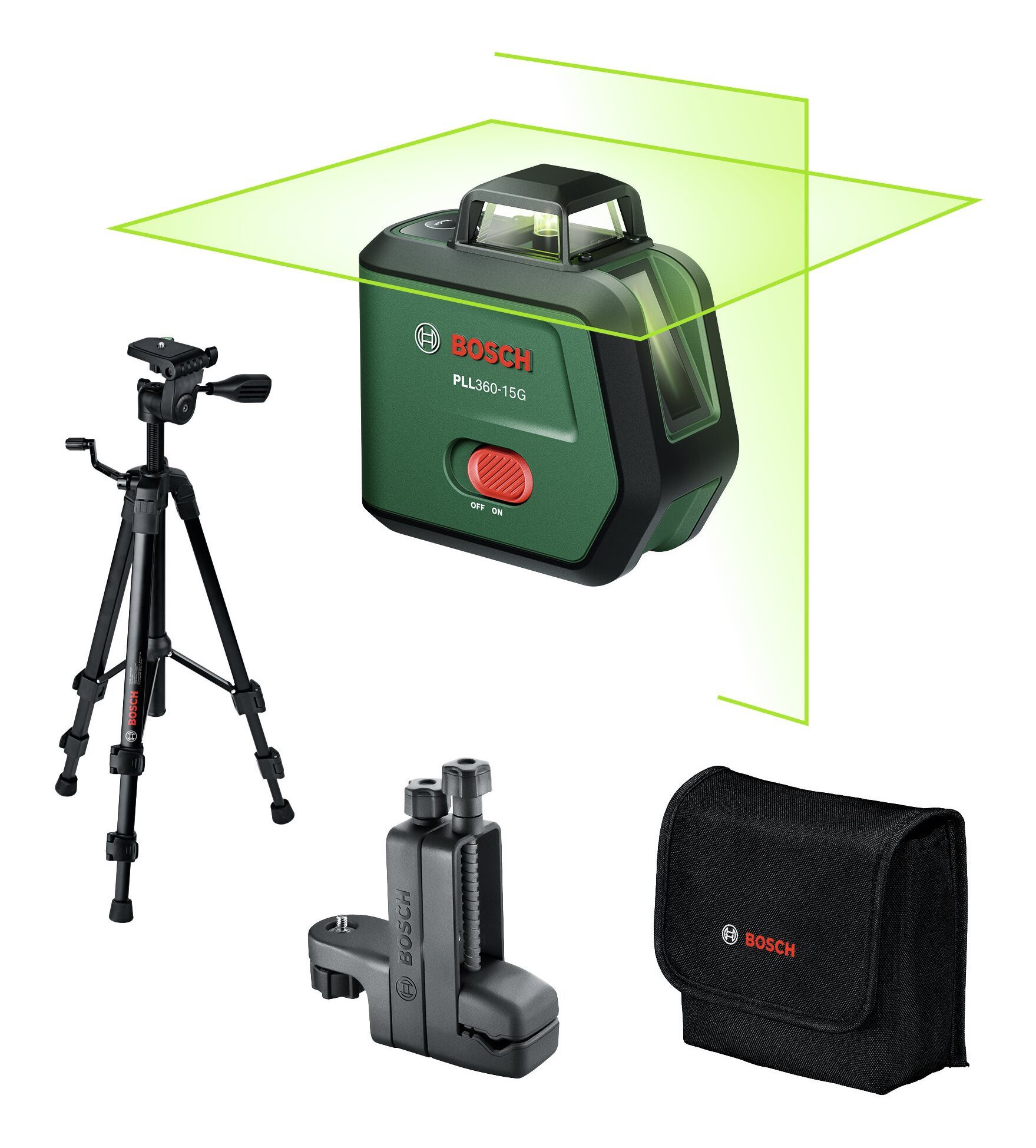 BOSCH Punkt- und Linienlaser PLL, Kreuzlinien-Laser PLL360-15G Premium Set m. 1x Akku 3,6V 2 Ah