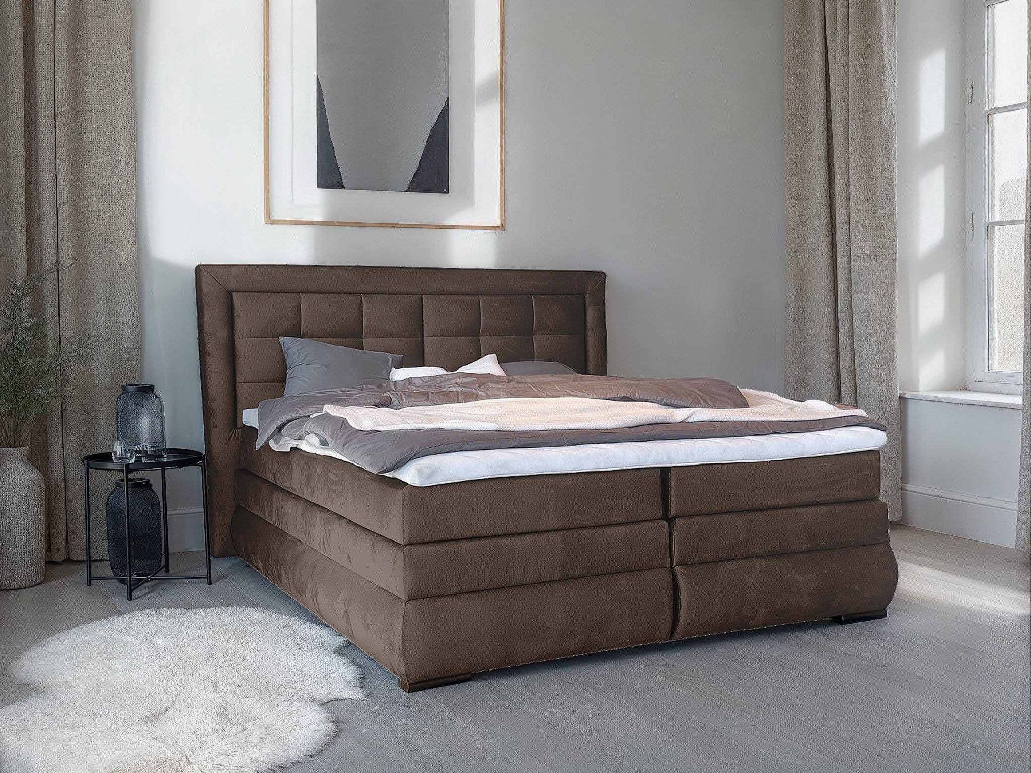 OTTO home Boxspringbett MIVVA mit Bettkasten, mit Taschenfederkernmatratze H3, H3/H4 mix, H4 (mit hochwertigem Luxus-Microfaser-Stoff, wahlweise mit LED-Leuchte – Bild 3 von 5