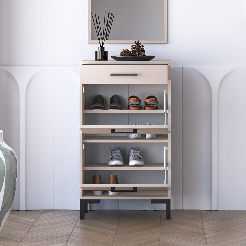 Lomadox Schuhschrank OLHAO-131 in Beige, 55 cm breit, für ca. 8-10 Paar Schuhe
