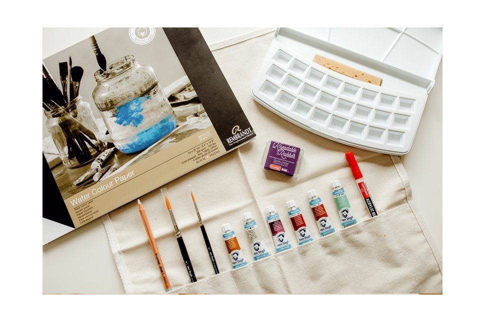 Talens Aquarellfarbe Carrie Morawetz Aquarellset Malkurs Blumen malen lernen, Aquarell Starter‑Set Blumen inkl. ausführlichem Malkurs