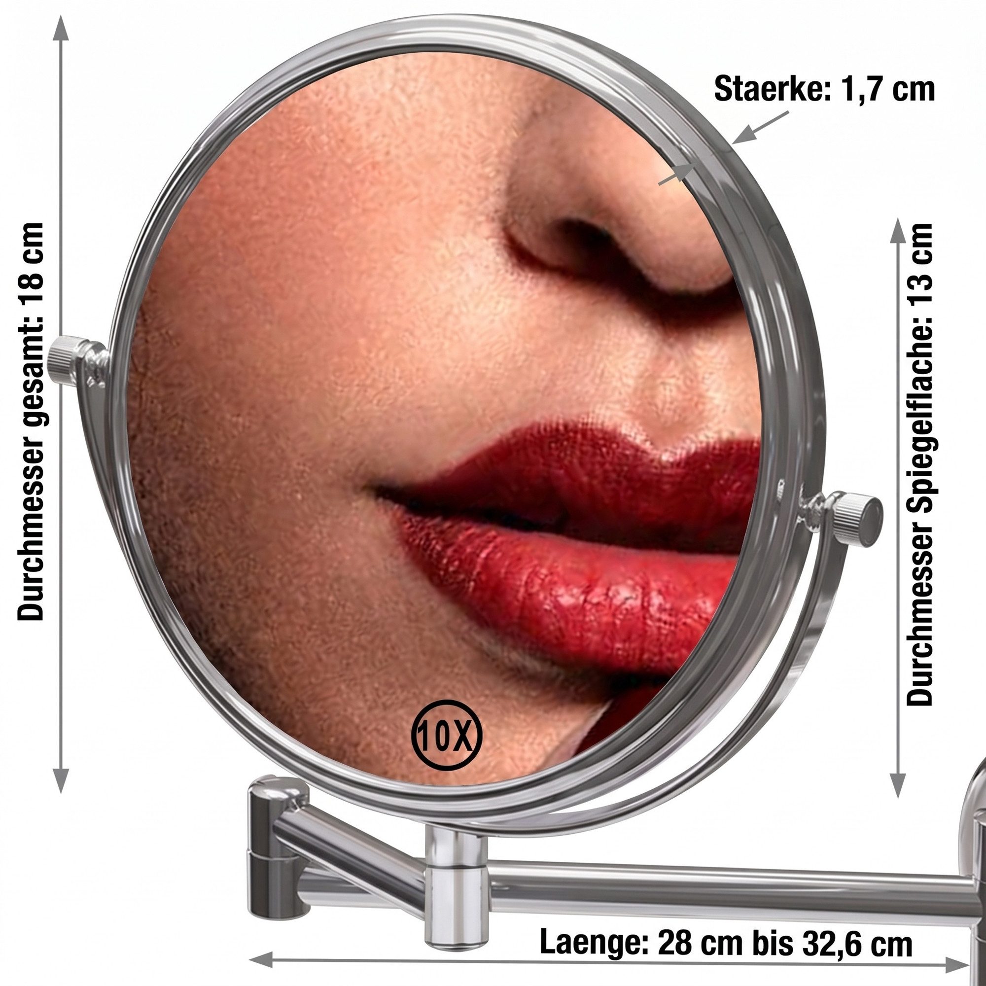 Mucola Kosmetikspiegel Makeup Spiegel Badspiegel Rasierspiegel Schminkspiegel (Stück, 1-St., Badspiegel), 10-facher Vergrößerung