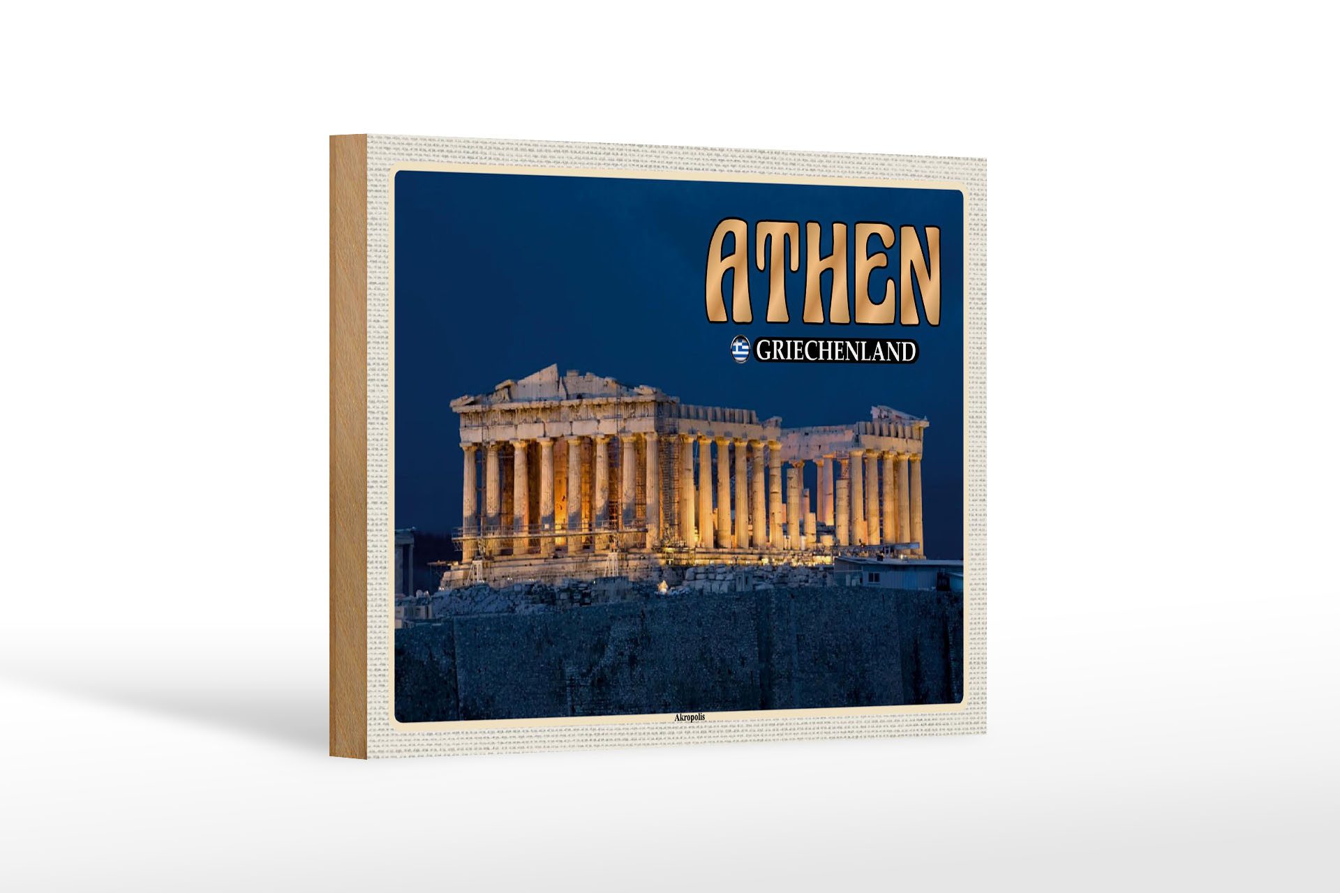 Holzbild Reise 18x12 cm Athen Griechenland Akropolis Stadtfestung