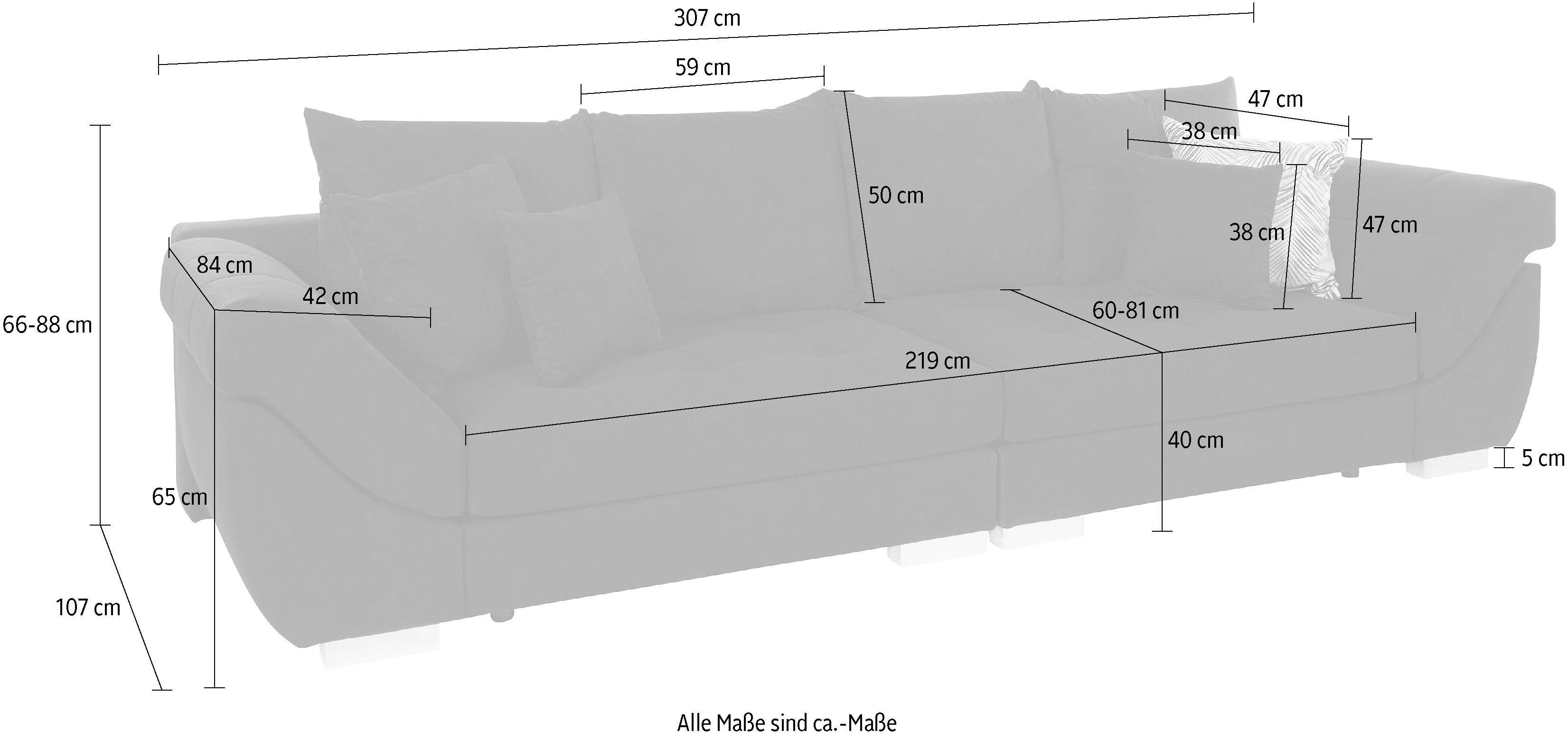 INOSIGN Big-Sofa Rom, Steppung im Sitzbereich, Federkern-Polsterung