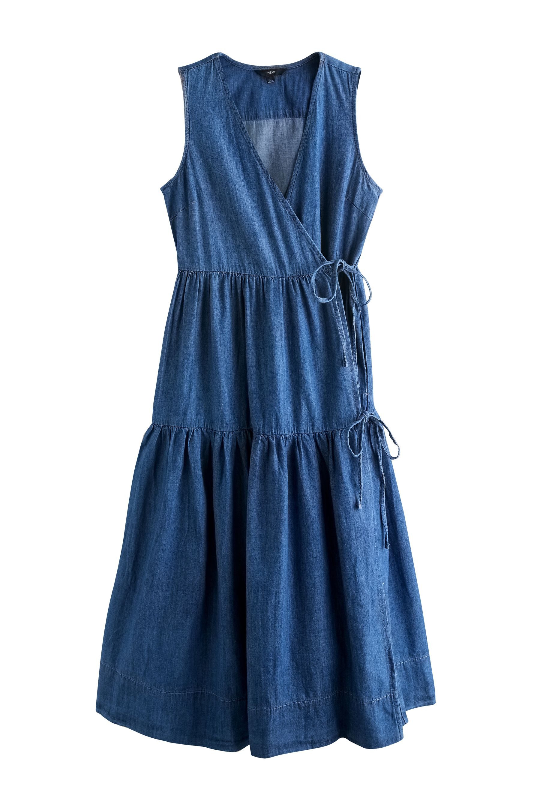 Next Jeanskleid Gestuftes Wickel-Maxikleid aus Denim (1-tlg) günstig online kaufen