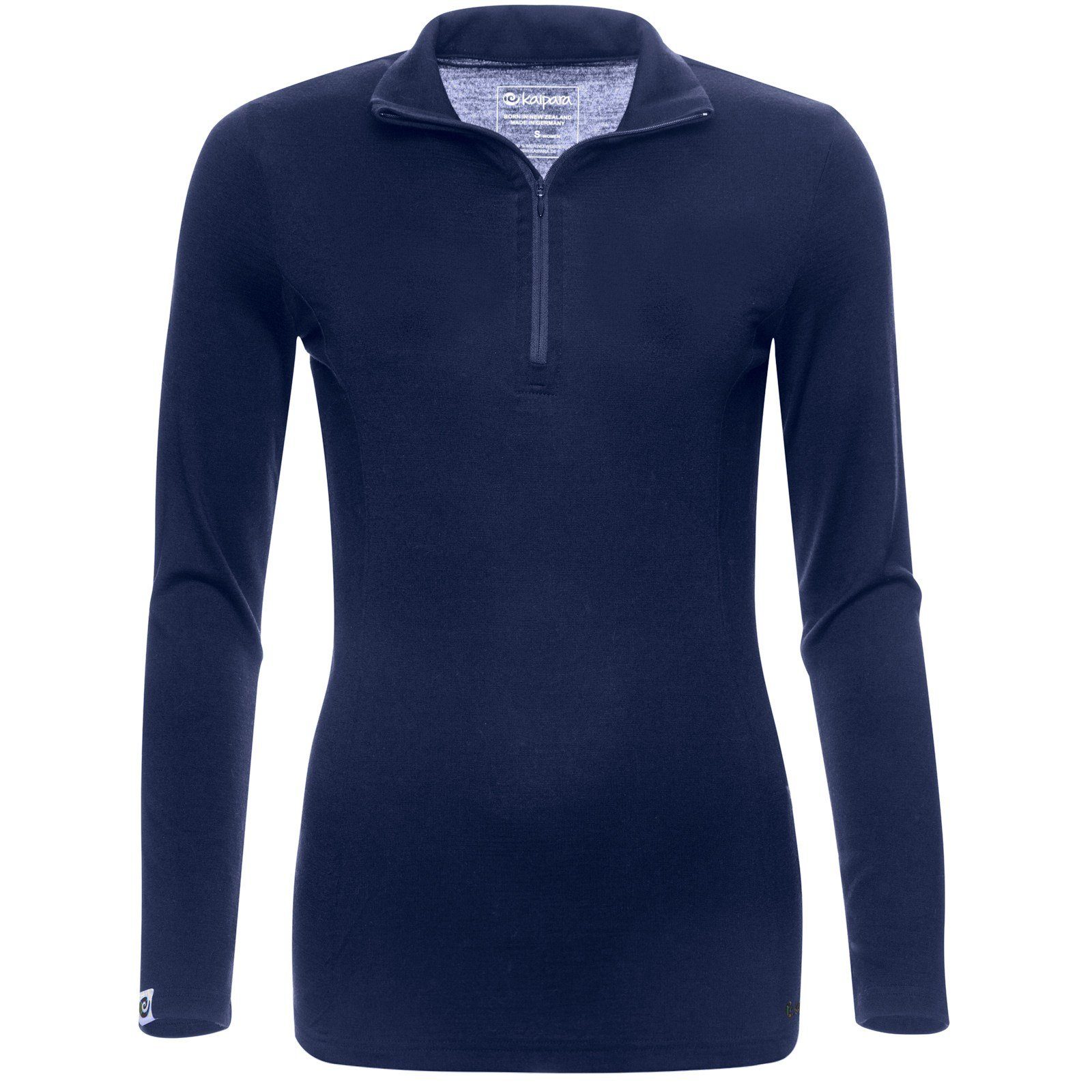 aus Kaipara in reiner Merinowolle Damen Sportswear - Funktionsshirt Merino Germany Slimfit Zip-Neck Merino 200 Blau (1-tlg) Made