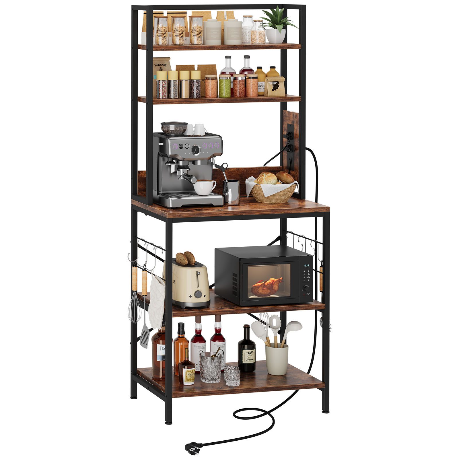 YOLEO Küchenregal 5 Etagen Standregal mit Steckdosen,6 S-Haken,70x40x165cm günstig online kaufen