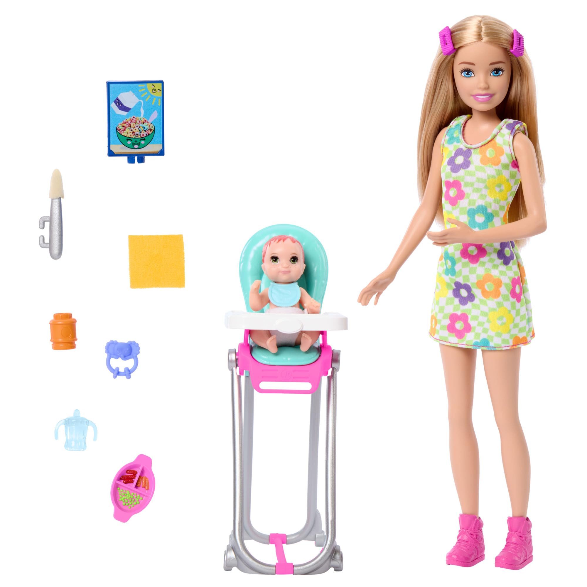 Mattel® Anziehpuppe Skipper Babysitters Fütterspaß-Set, Mit dem Schwammlöffel und warmem/kaltem Wasser wechselt das Gesicht de
