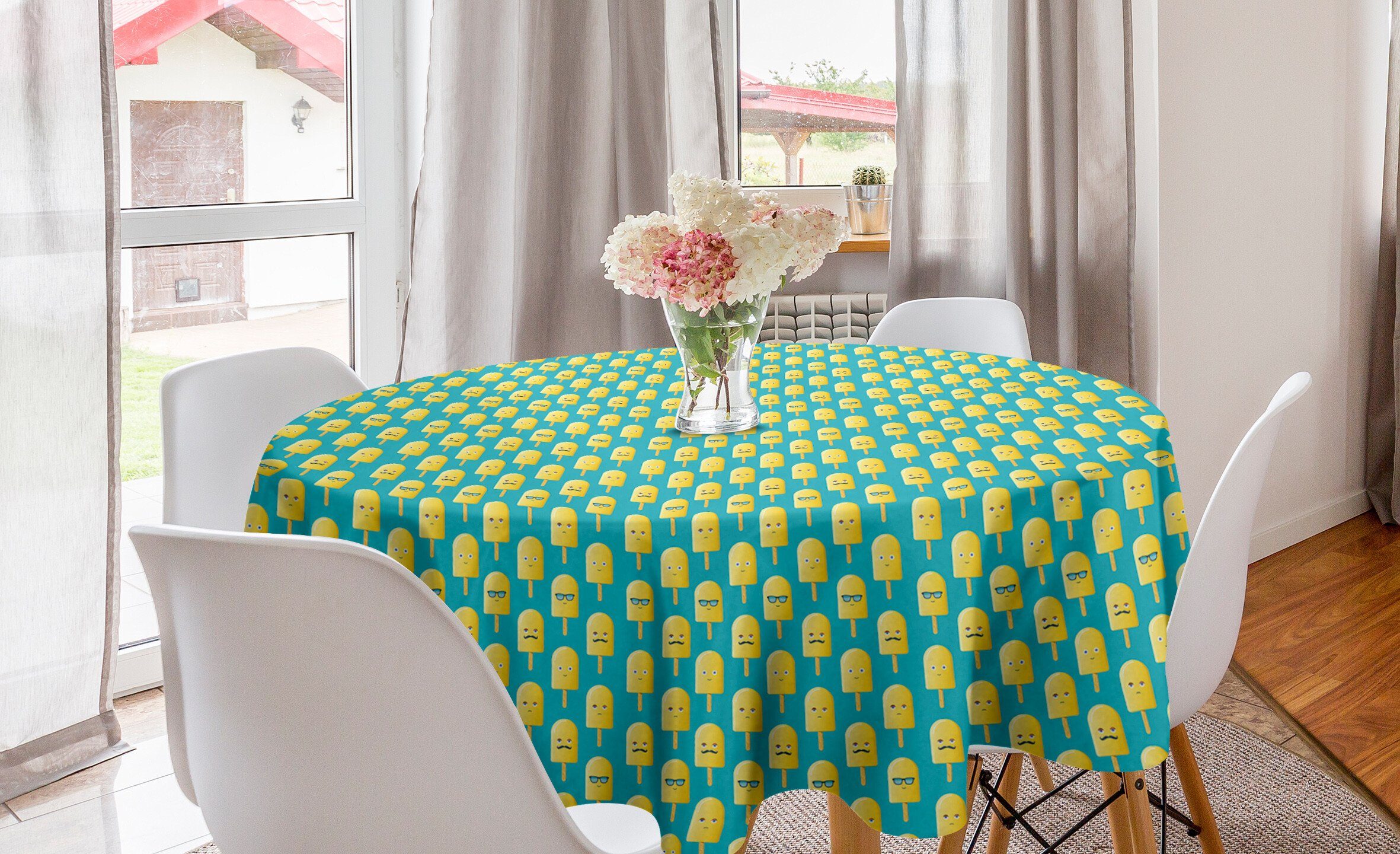 Abakuhaus Tischdecke Kreis Tischdecke Abdeckung für Esszimmer Küche Dekoration, Eis Lemon Flavor Gesicht
