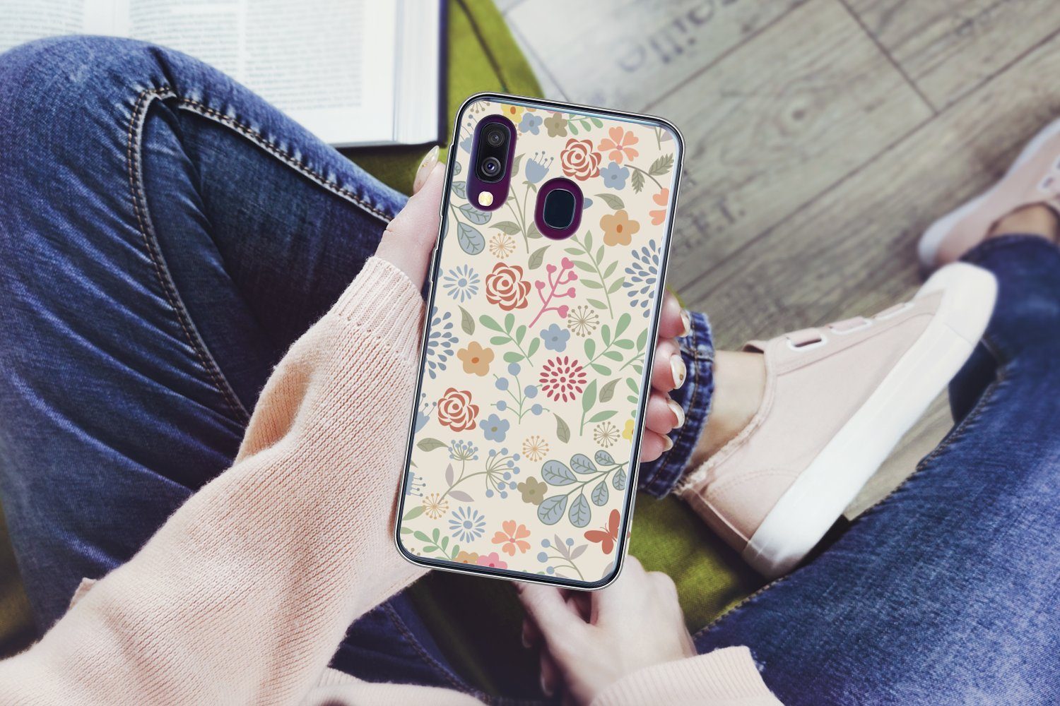 MuchoWow Handyhülle für Samsung Galaxy A40 Eine Blumenmuster-Illustration mit vielen Blume, Smartphone-Bumper, Print, Handy Schutzhülle Dünn