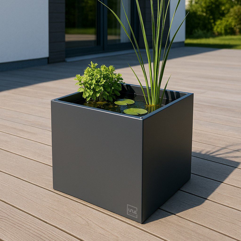 UNUS ELEMENTS Hochbeet Blumenkübel verschiedene Größen inklusive Teichfolieneinsatz (anthrazit), Miniteich, Pflanzkasten Metall, Kräuterbeet Metall, Pflanzkübel