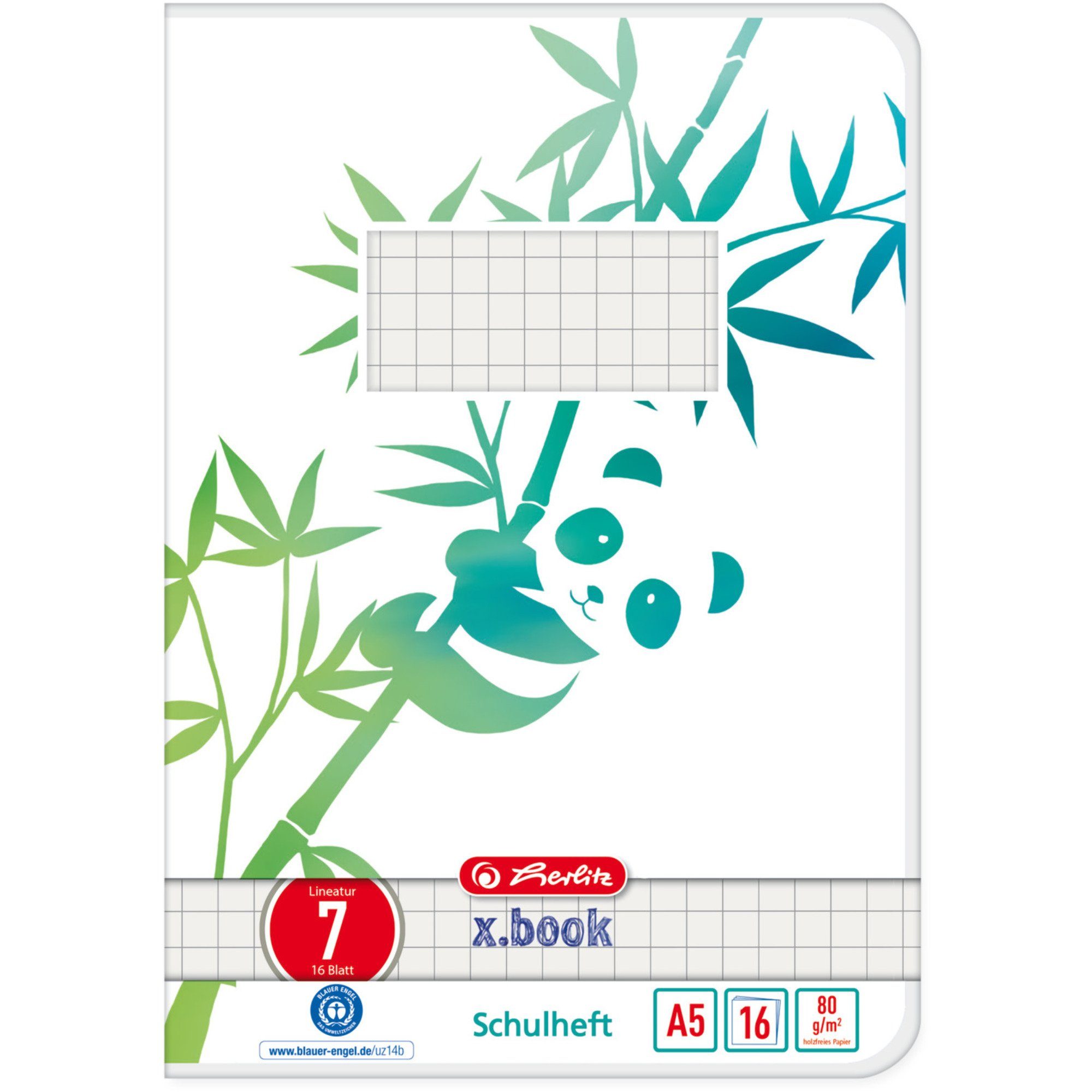 Herlitz Drucker- und Kopierpapier Schulheft A5 16 Blatt Lineatur 07 GREENline Panda