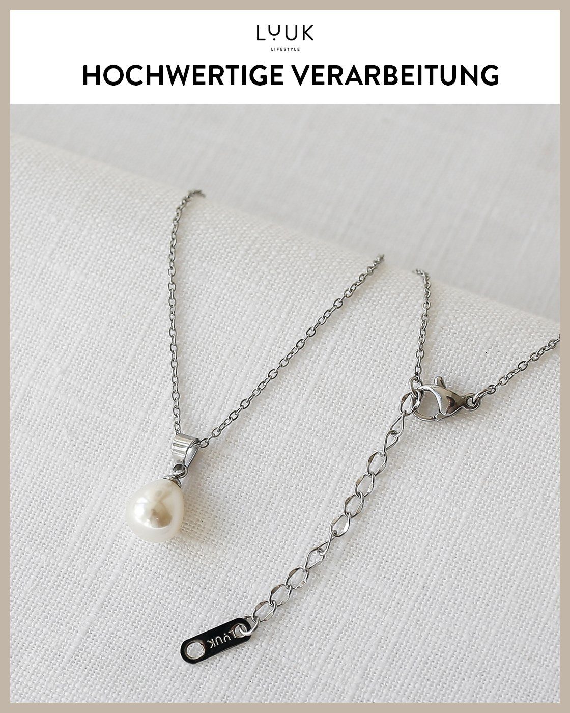 LUUK LIFESTYLE Kette mit Anhänger Perle, HAPPINESS Geschenkkarte für Frauen, Festivalschmuck – Bild 4 von 5