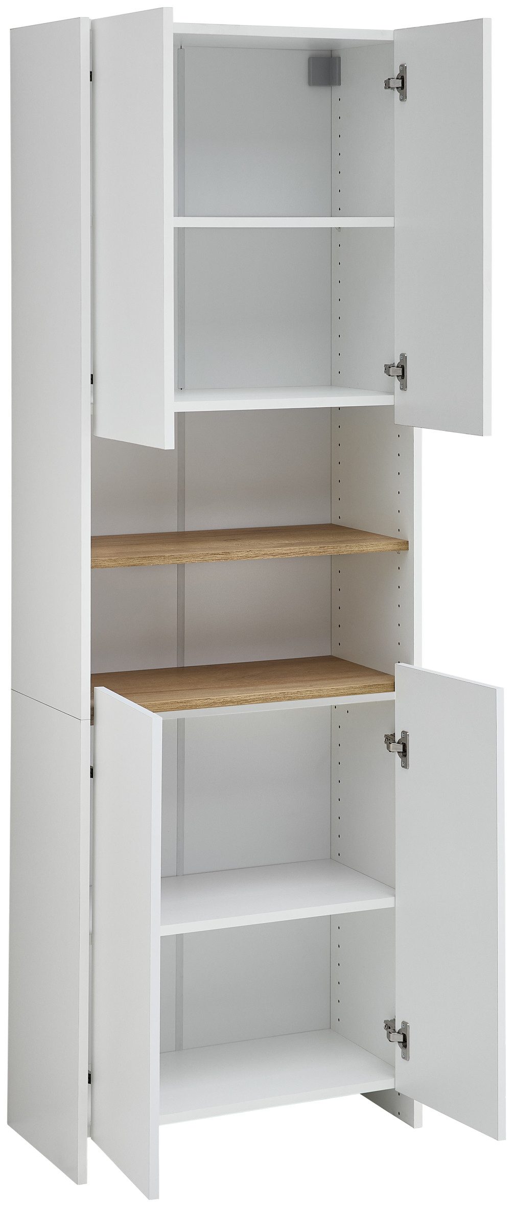Saphir Hochschrank Quickset 100, Badschrank 61,6 cm breit, 4 Türen 2 Einlegeböden, 2 offene Fächer, Badezimmer-Hochschrank, Akzentfuge
