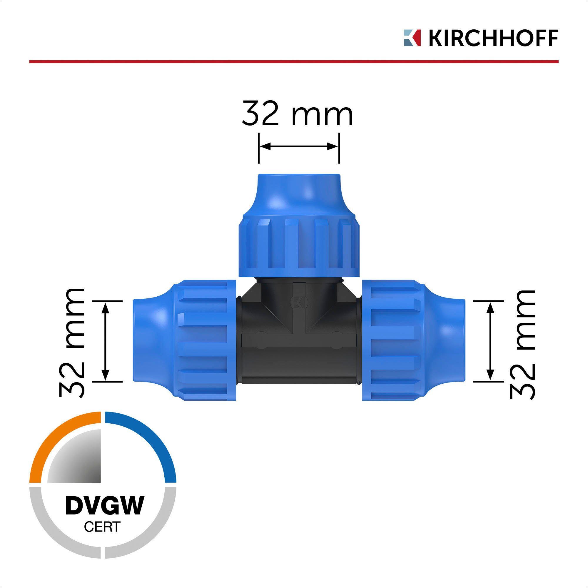 Produktbild von Kirchhoff HDPE Fitting Verbindungsstück – DVGW Für Trinkwasser, 32x32 Mm, 3er-Set, Schwarz