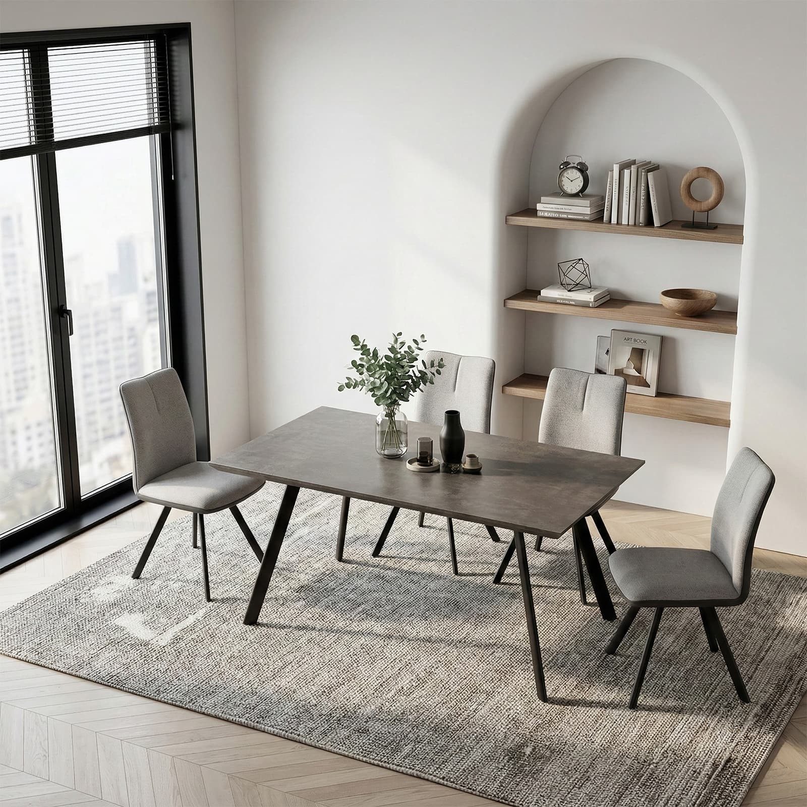 Jiexi Essgruppe Tisch- und Stuhlset, Moderner Esstisch (120×73×76 cm) mit 4–6 Stühlen