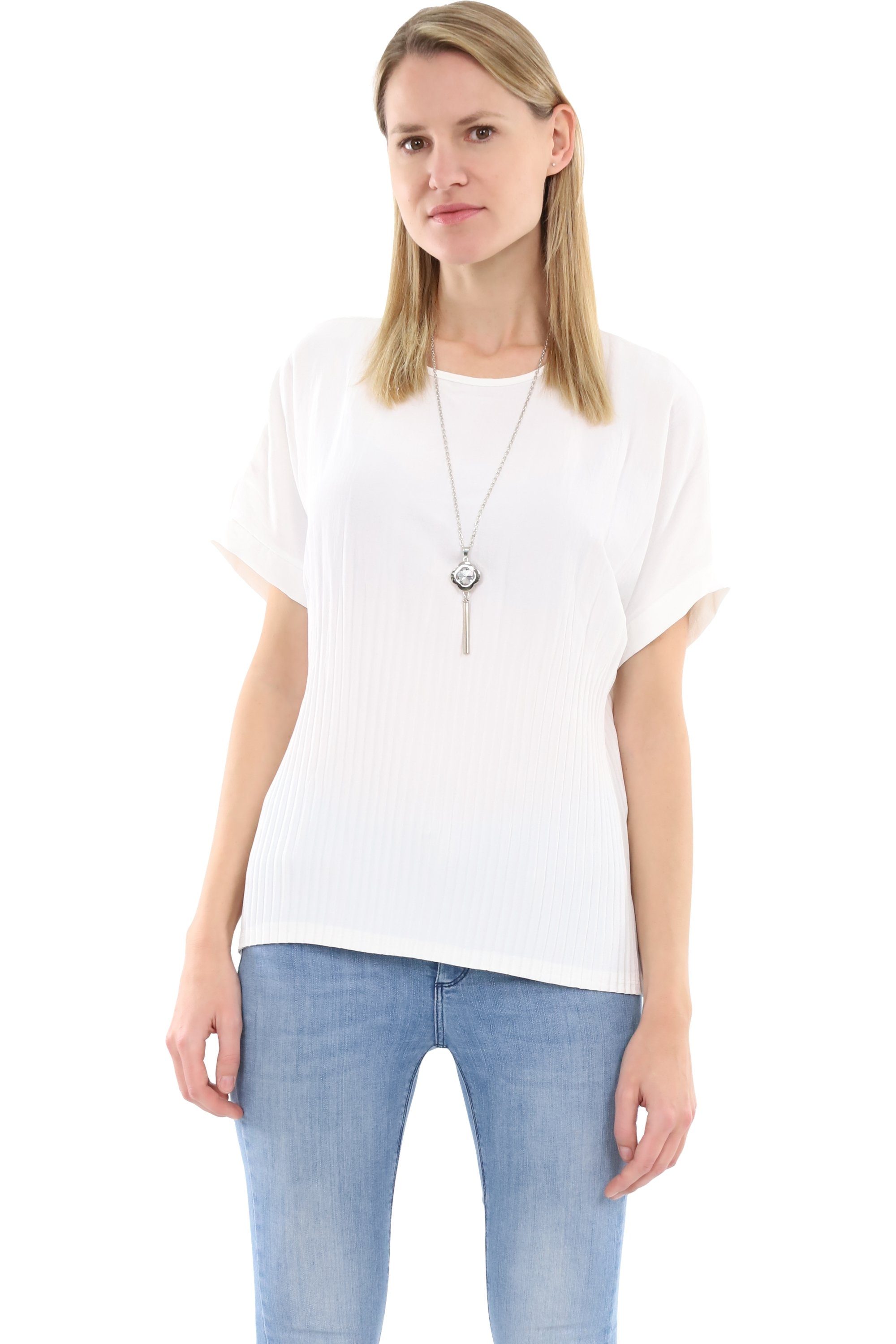 malito more than fashion Schlupfbluse malito Damen Bluse mit Halskette, Oberteil mit modischer Raffung, Bluse mit Halskette
