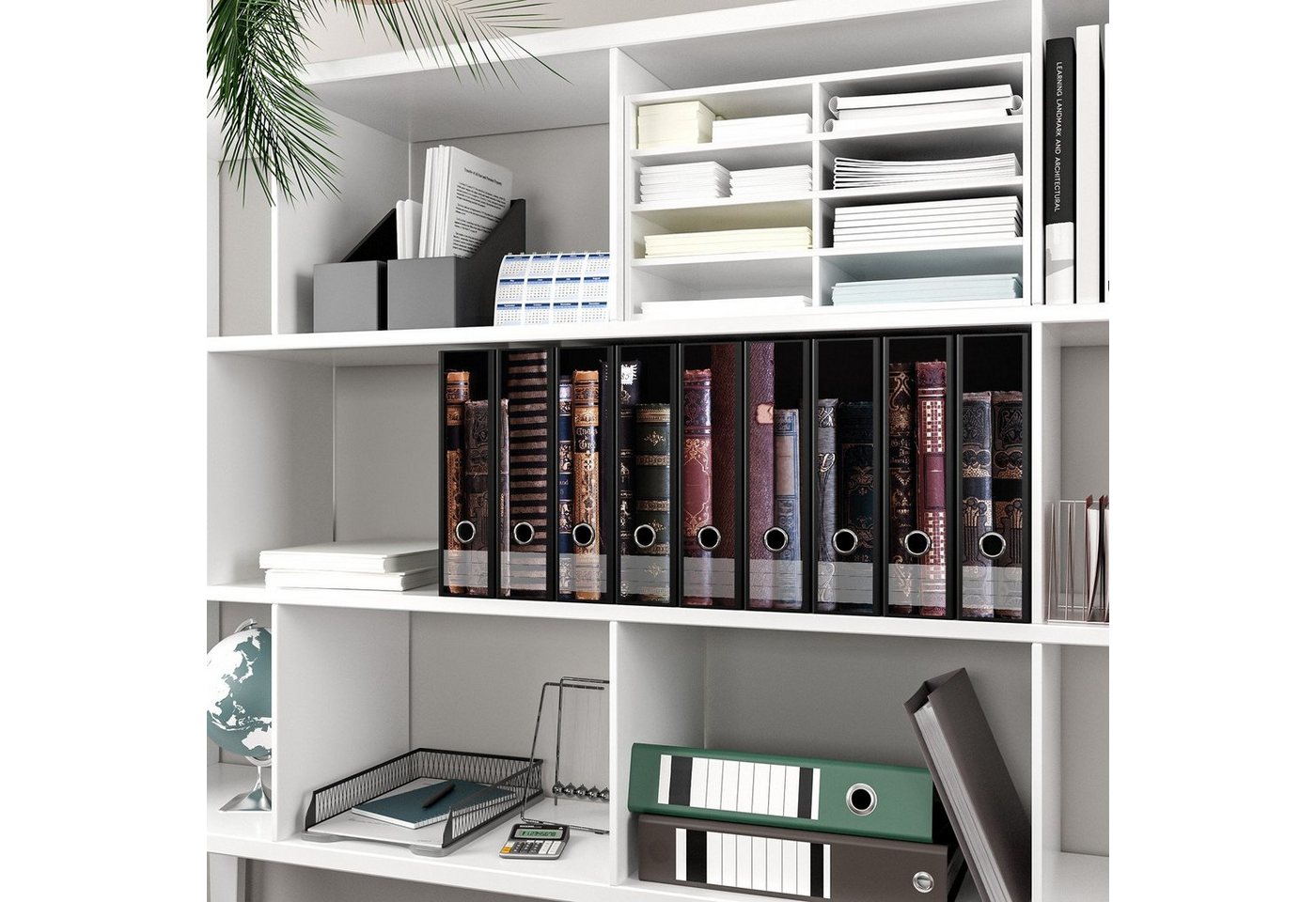 Thumbnail - Wallario Etiketten Bücherregal mit alten Büchern, Ordnerrücken-Sticker in verschiedenen Ausführungen