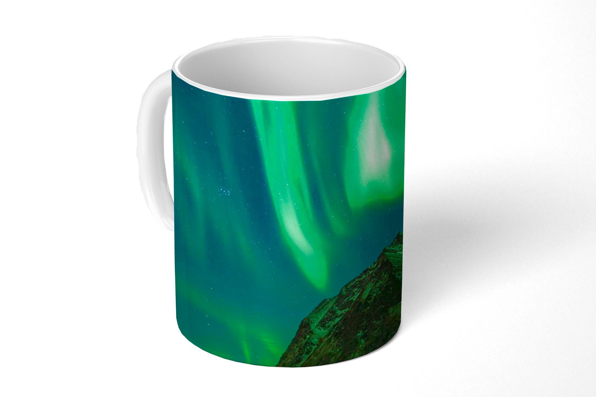 MuchoWow Tasse Island - Nordlicht - Sternenhimmel, 1-tlg., Keramik, Kaffeetassen, Teetasse, Becher, Kaffeebecher, Geschenk
