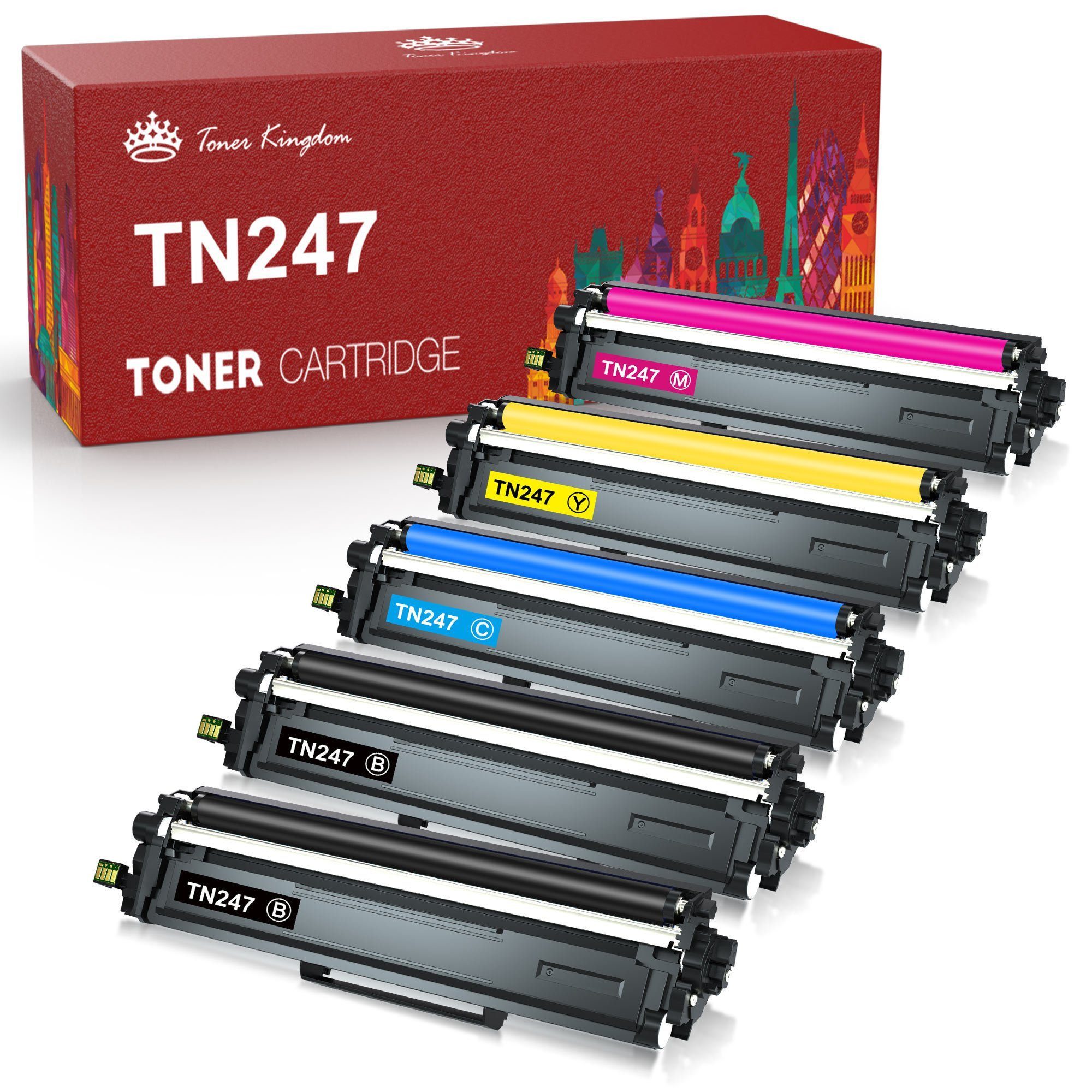 Toner Kingdom Tonerpatrone 5pk TN247 TN-243 Multipack, (für Brother MFC-L3710CW MFC-L3730CDN MFC-L3740CDN MFC-L3750CDW MFC-L3770CDW HL-L3210CW HL-L3230CDW), HL-L3270CDW HL-L3280CDW DCP-L3510CDW DCP-L3550CDW