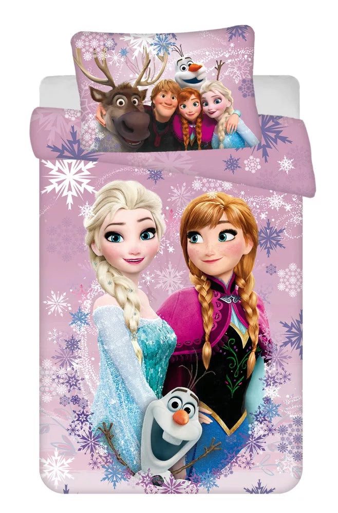 Disney Kinderbettwäsche Disney Frozen Bettwäsche 100x135cm Lila Baumwolle Elsa Anna Olaf