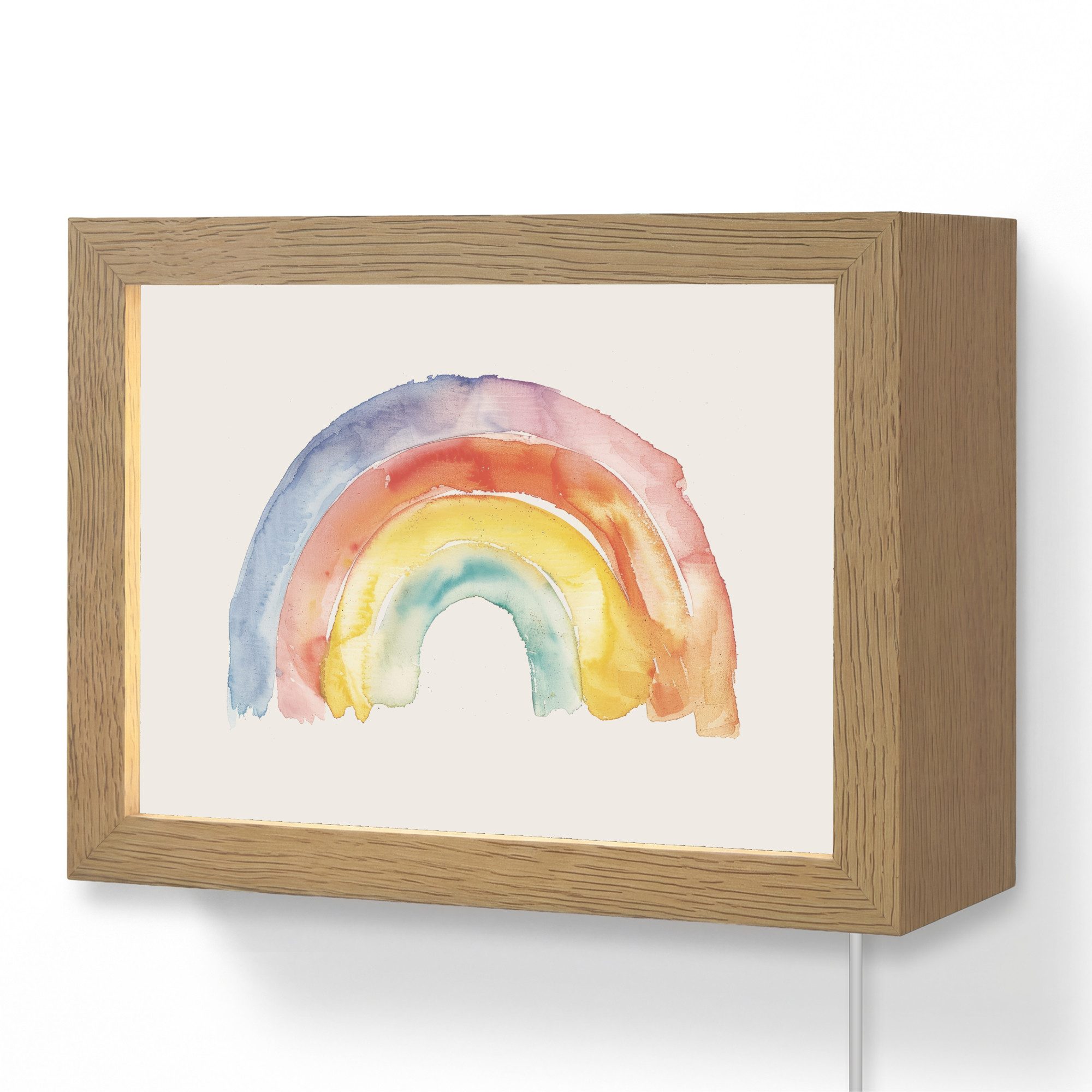 OnlyWow Wandleuchte Lightbox Regenbogen - Aquarell - Farbenfroh - Mädchen, Dimmbar, Farbwechsel, LED, Warmweiß, Kaltweiß, Neutralweiß Einstellbar, Wandlampe Innen, Dimmbar, mit Kabel, LED, Modern, Kinder