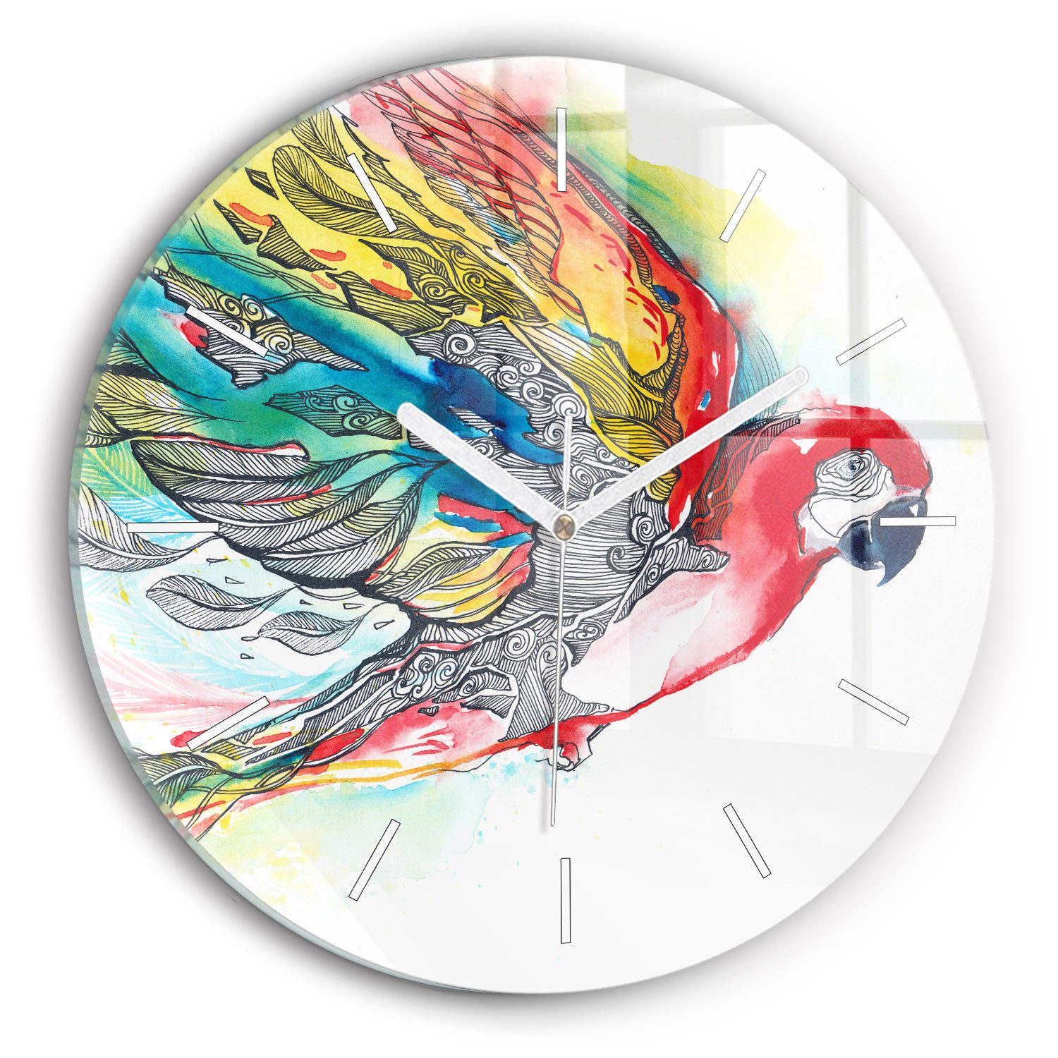 Tulup Wanduhr Glasuhr Bunter Papagei Uhr günstig online kaufen