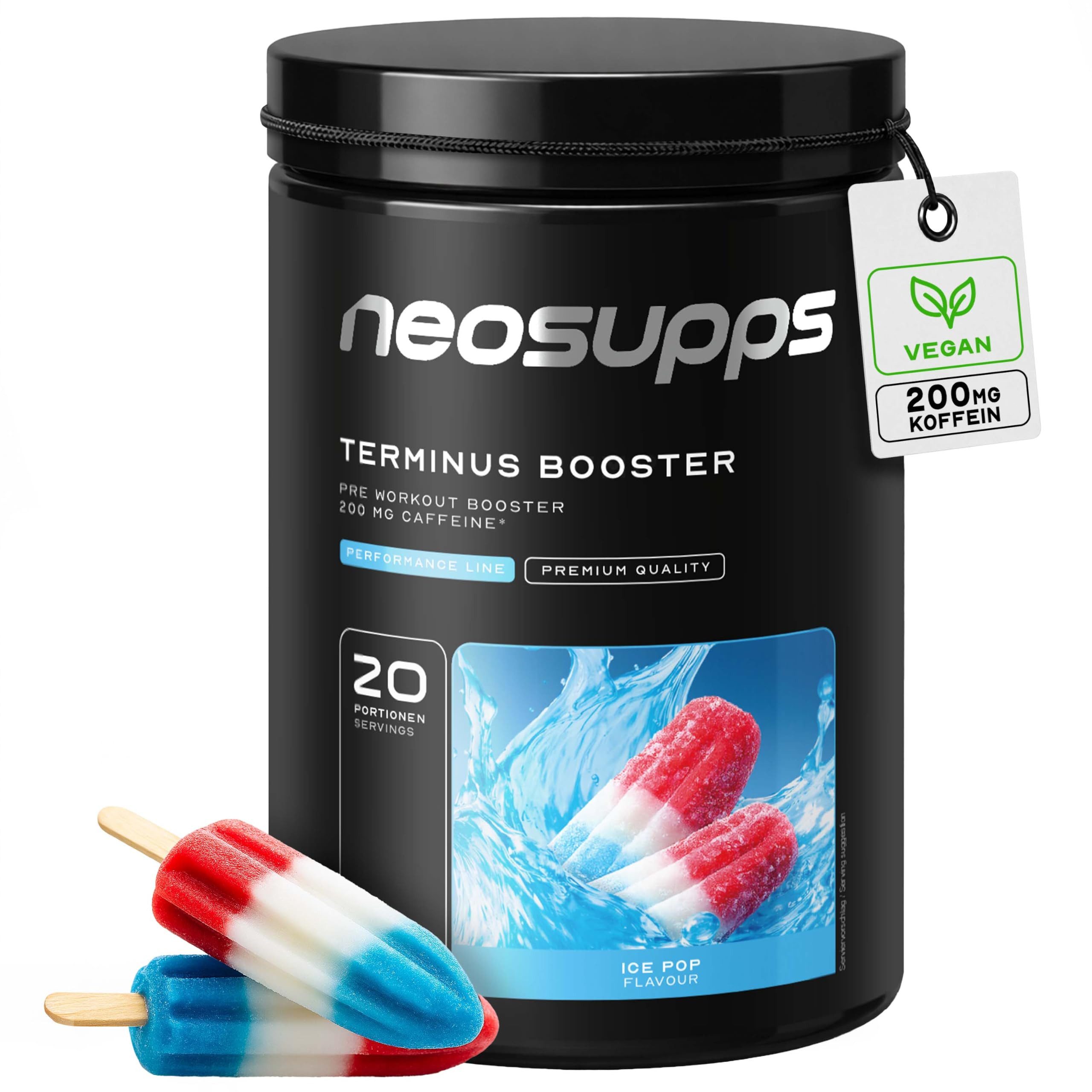 Neosupps Terminus Booster Ice Pop 540g, Pre Workout Booster mit Koffein Pulver, 540 g, Pump & Fokus, geprüfte Qualität, 8.000 mg L-Citrullin, Vegan