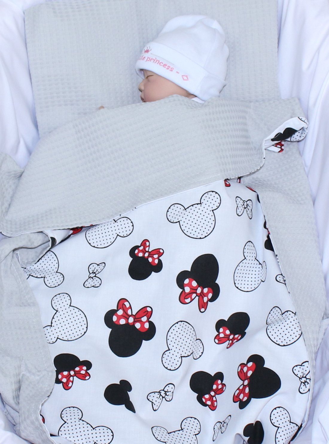 Babydecke Babydecke Waffelpiqué Baumwolle Kuscheldecke Kinderwagendecke, Primawela Minnie + Grau